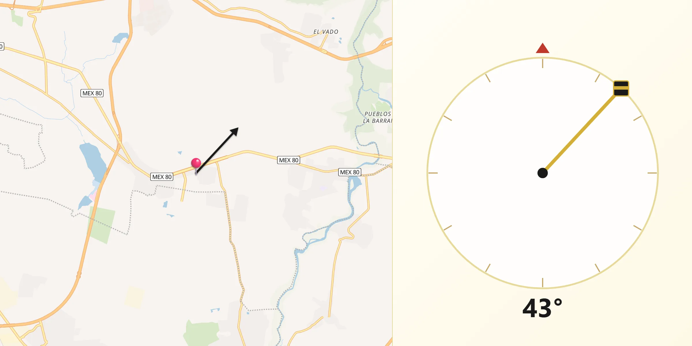 Dirección de la Qibla desde El Tepame
