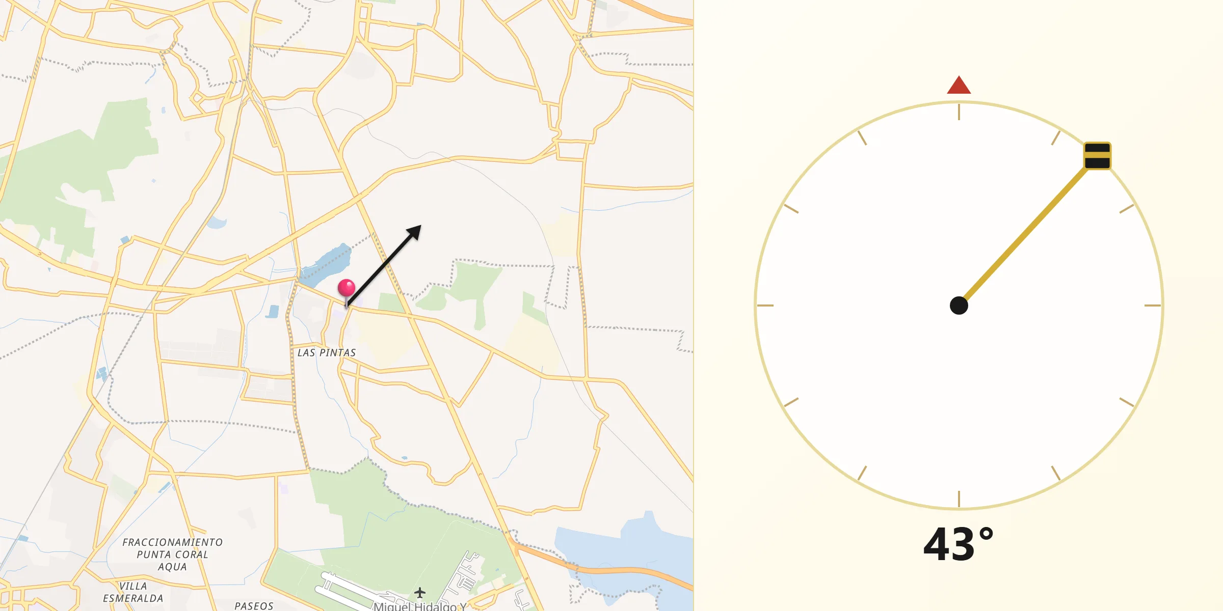 Dirección de la Qibla desde Colonia las Pintas de Arriba