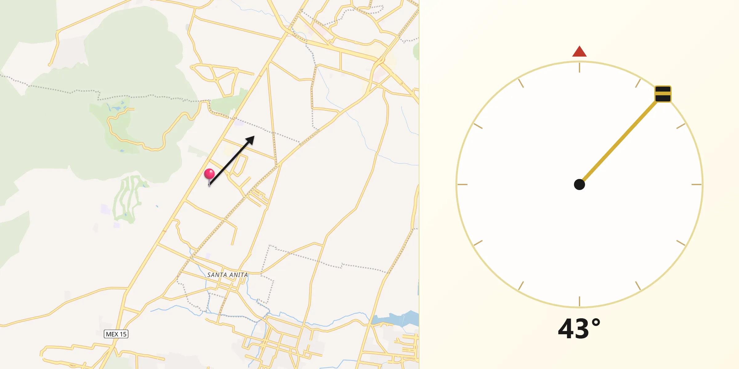 Dirección de la Qibla desde Los Gavilanes