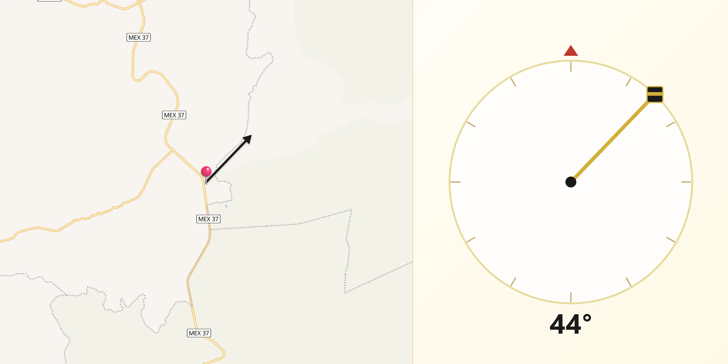 Dirección de la Qibla desde Ciénega de Galvanes