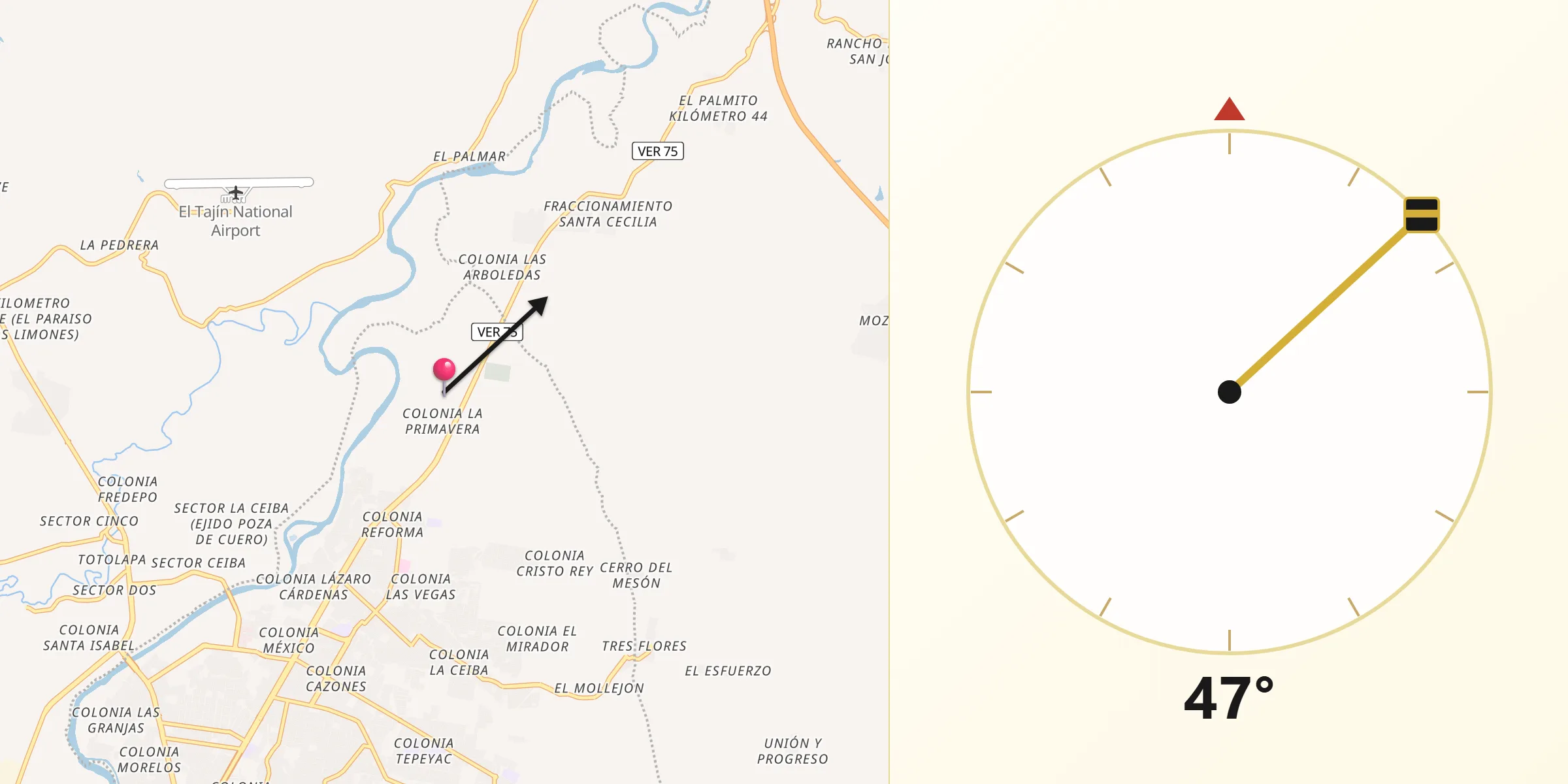 Dirección de la Qibla desde Villa de las Flores