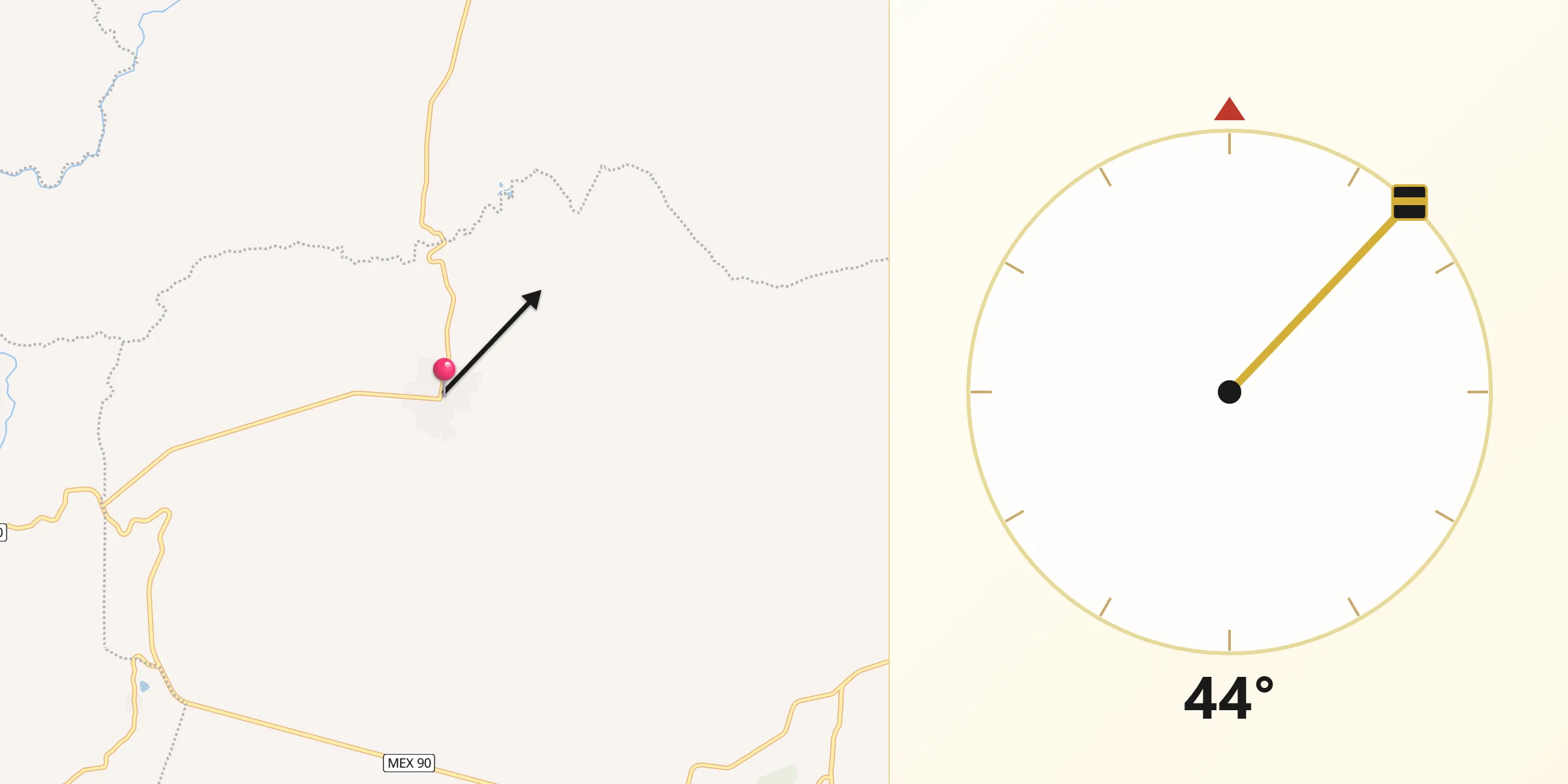 Dirección de la Qibla desde Betania