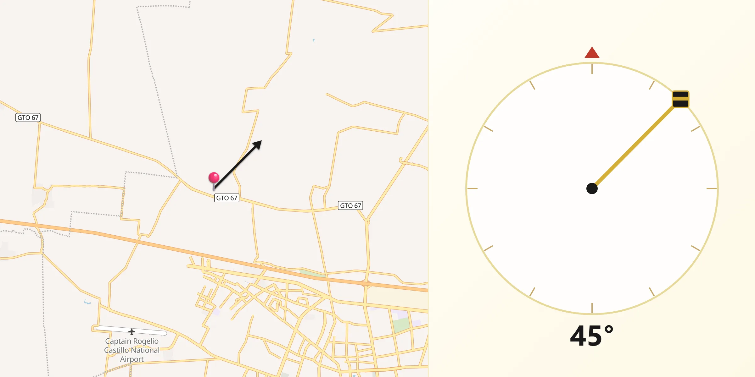 Dirección de la Qibla desde Yustis
