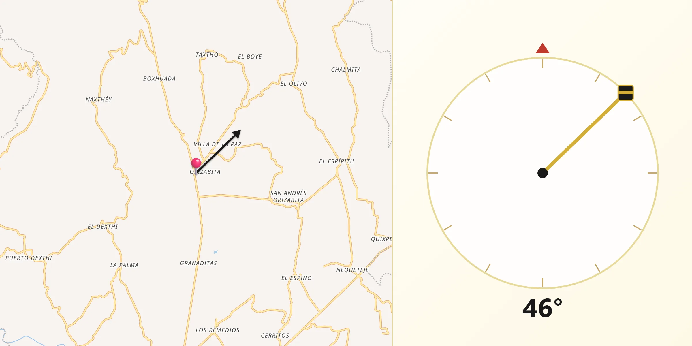 Dirección de la Qibla desde Orizabita