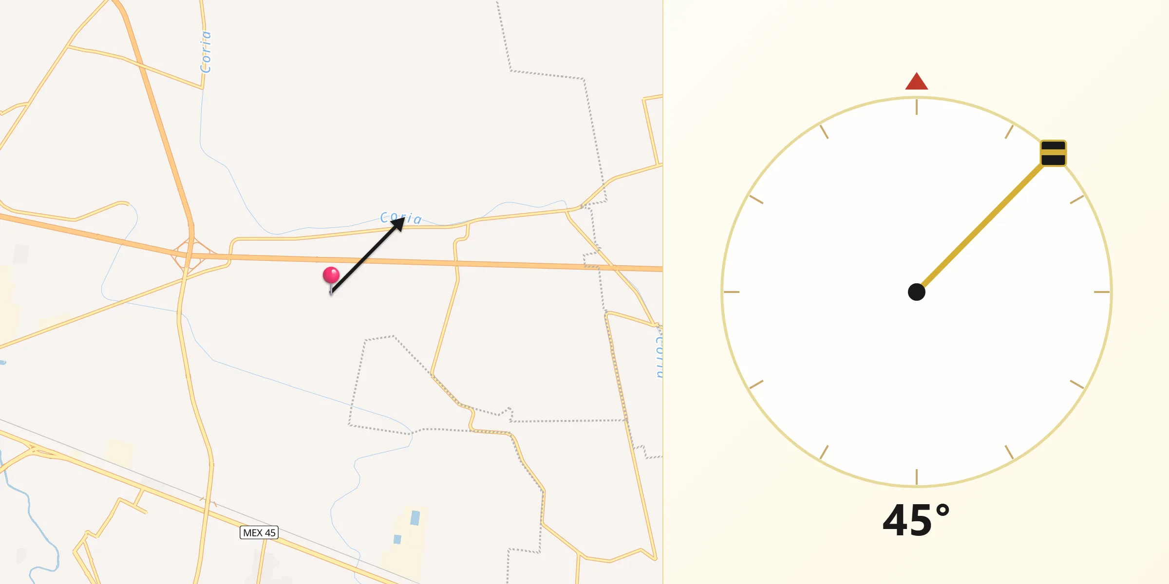 Dirección de la Qibla desde Zapote de Palomas