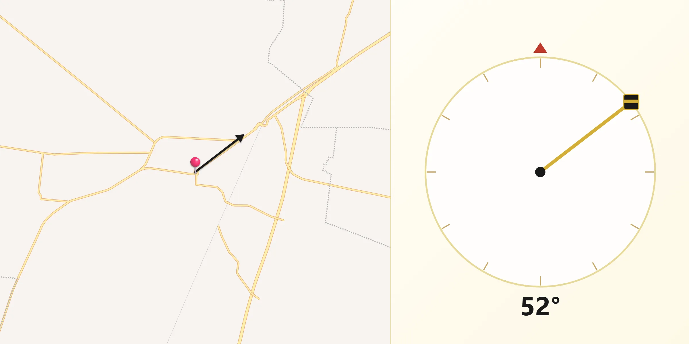 Dirección de la Qibla desde Maxcanú