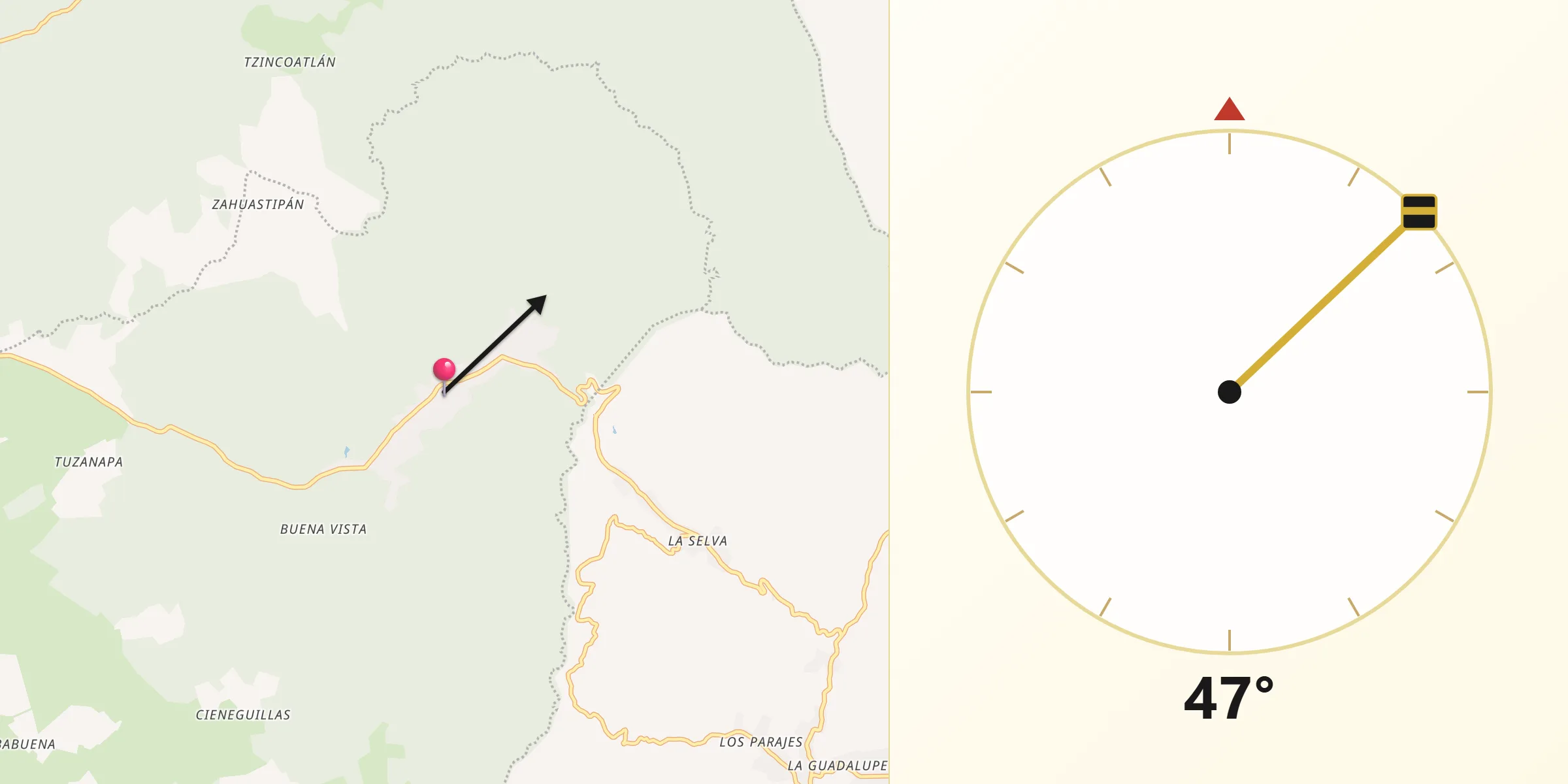Dirección de la Qibla desde Carpinteros