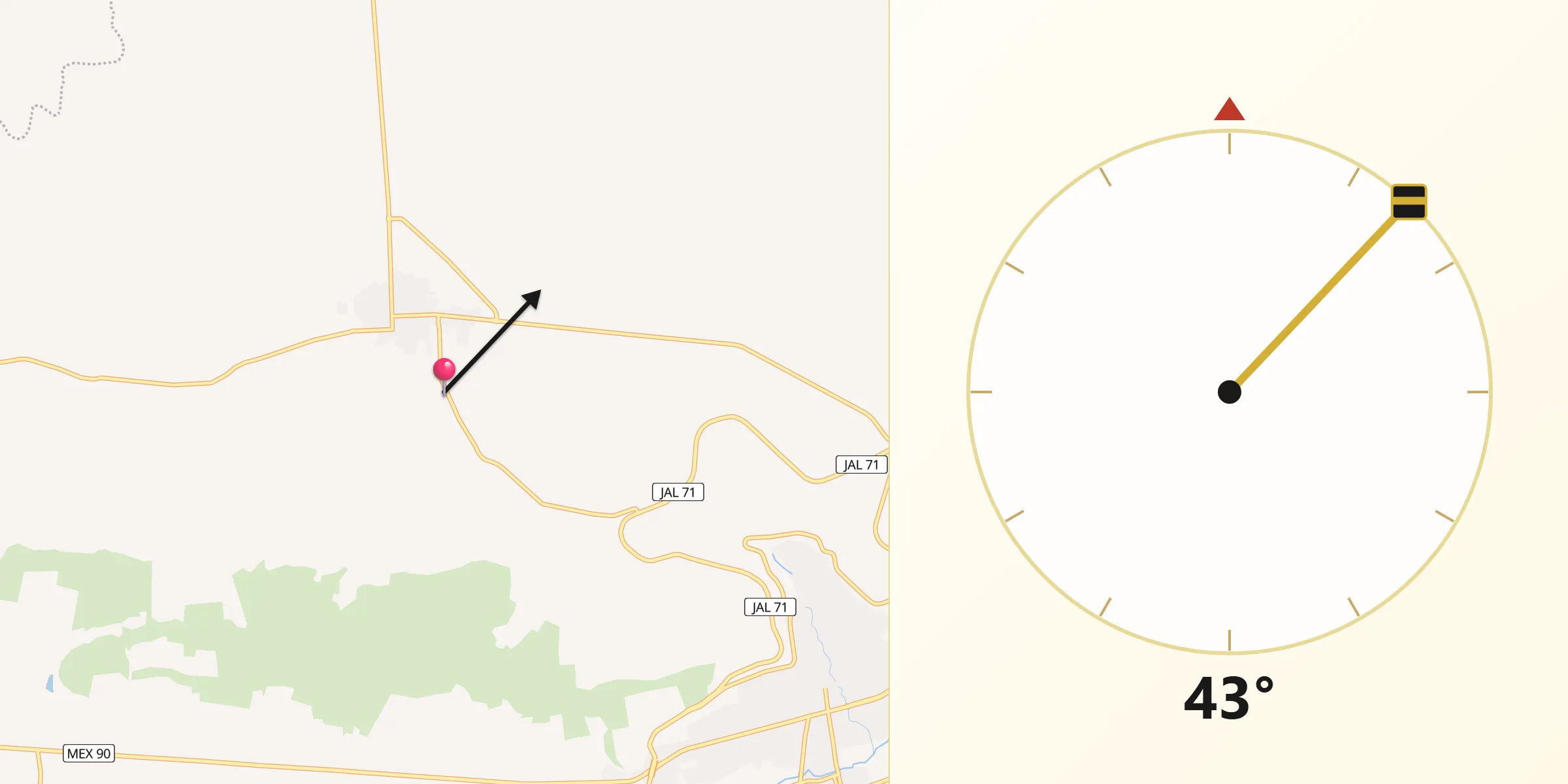 Dirección de la Qibla desde Agua Fría