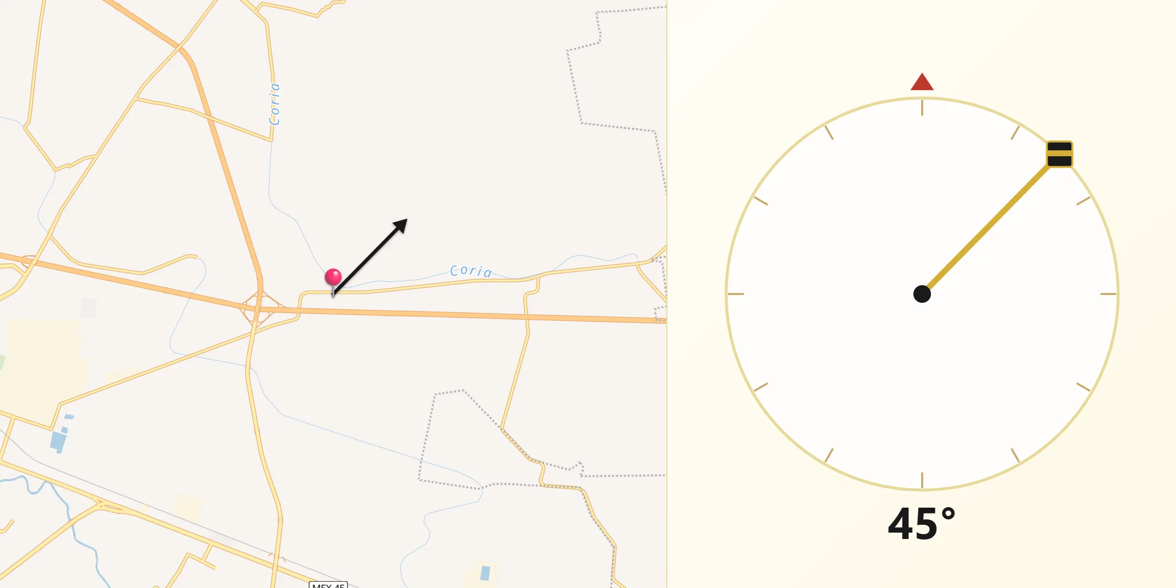 Dirección de la Qibla desde Cerro Gordo