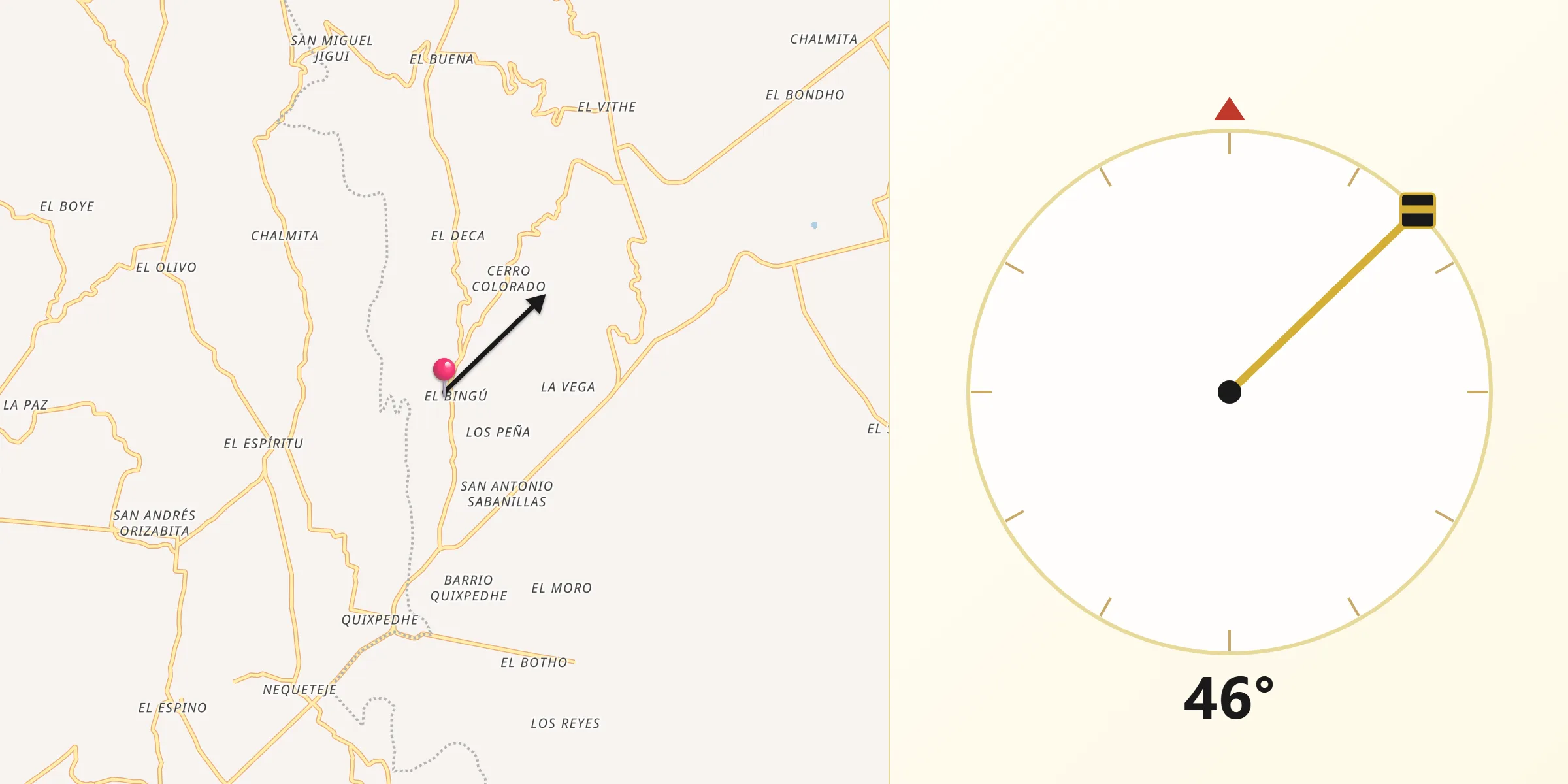 Dirección de la Qibla desde El Bingú