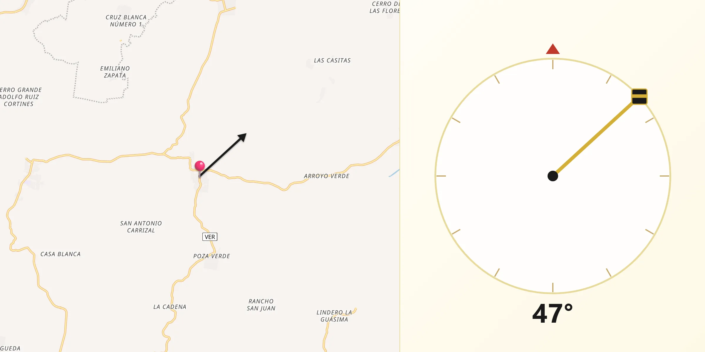 Dirección de la Qibla desde Carrizal