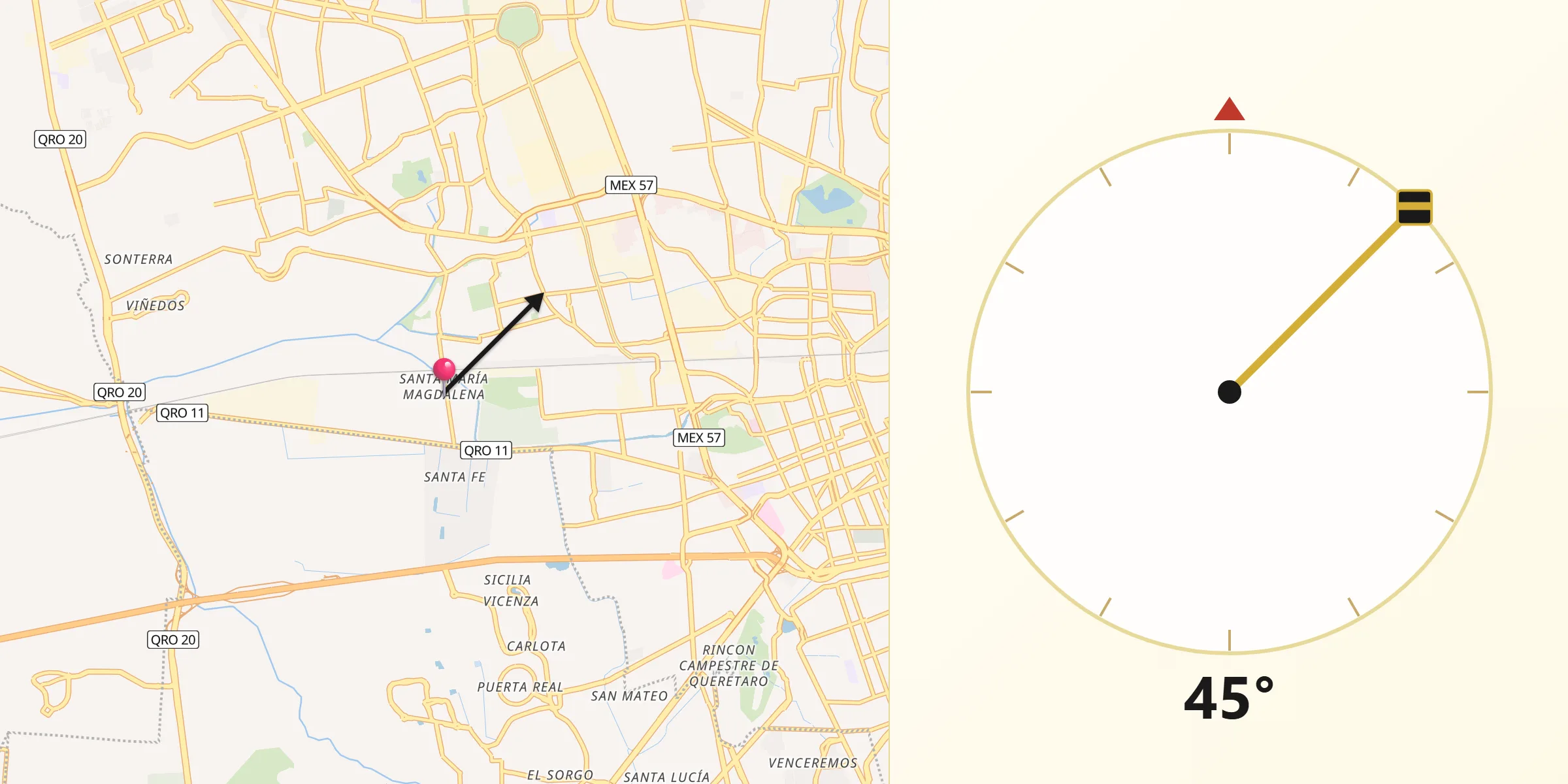 Dirección de la Qibla desde Santa María Magdalena