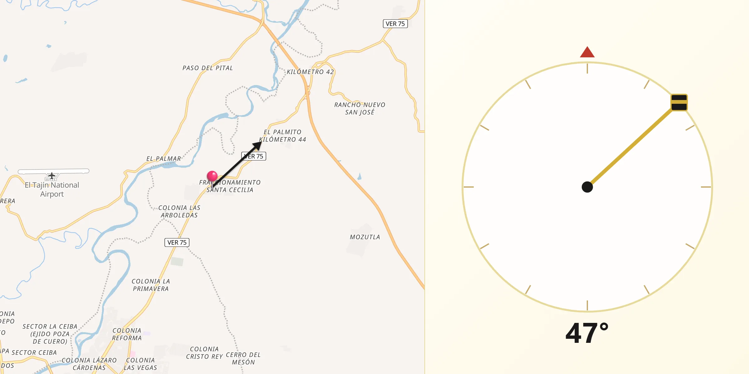 Dirección de la Qibla desde Residencial Tajín
