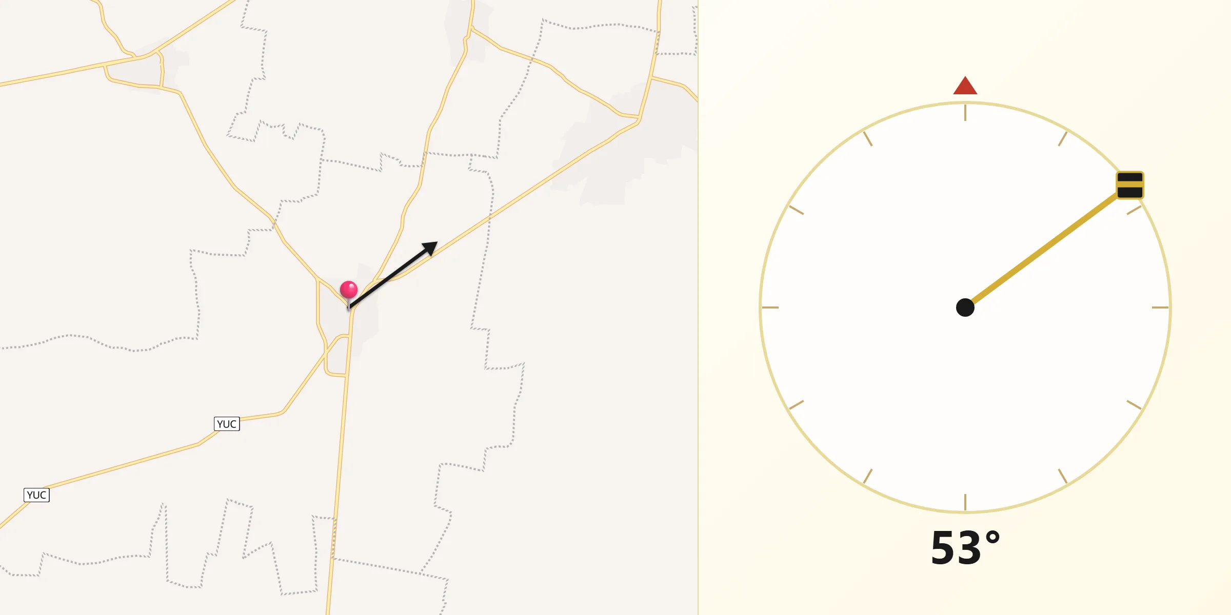 Dirección de la Qibla desde Tekom
