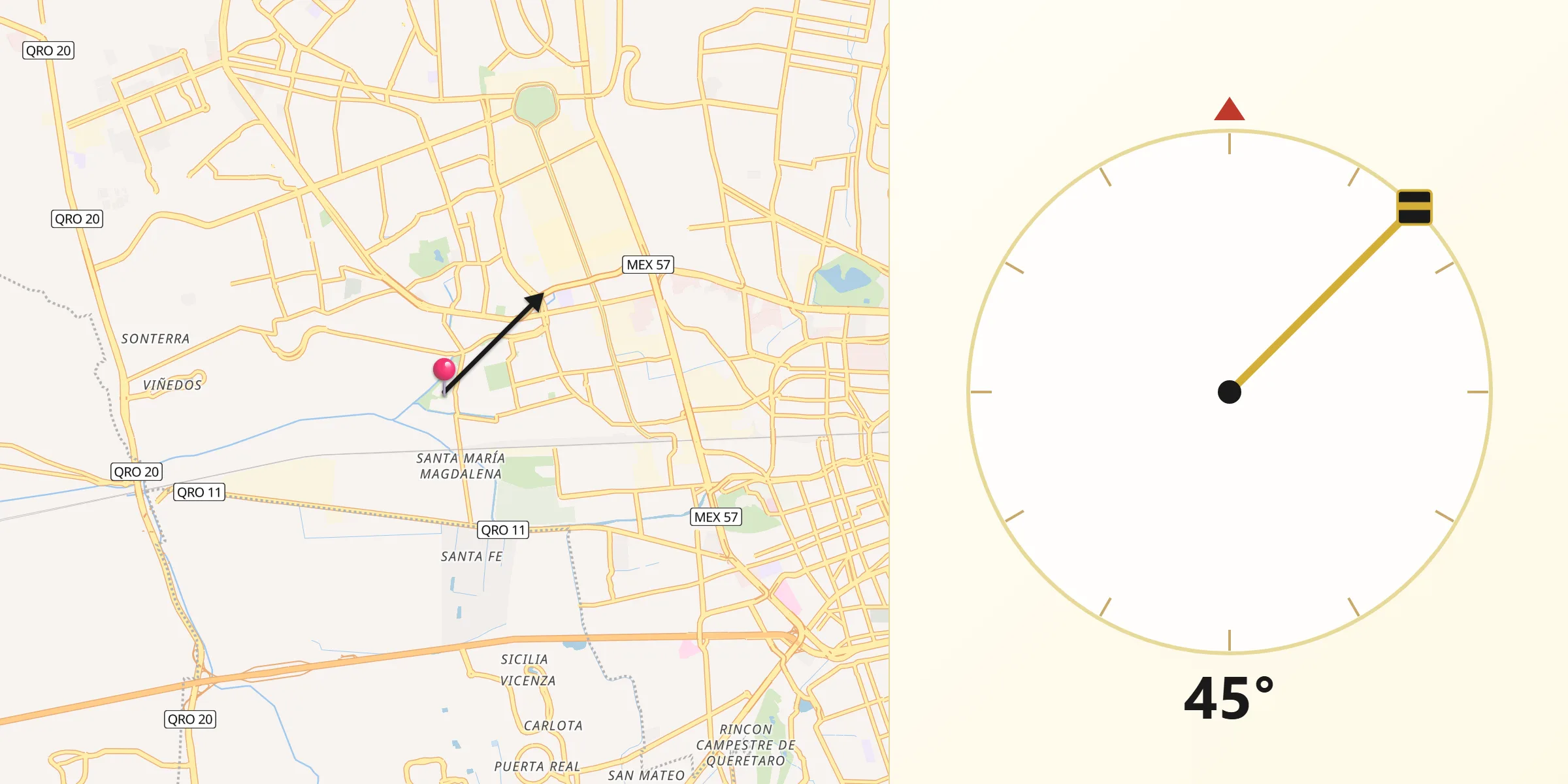 Dirección de la Qibla desde Rancho Bellavista [Fraccionamiento]
