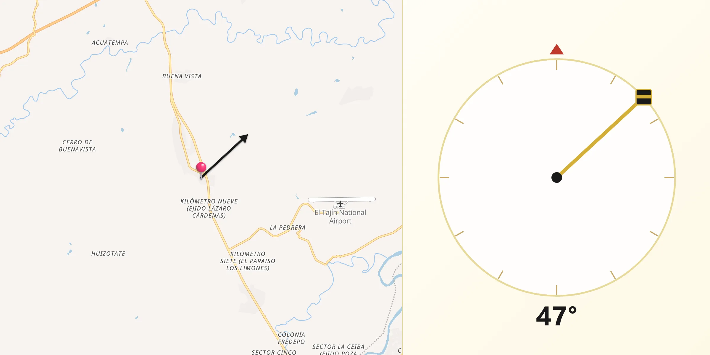 Dirección de la Qibla desde La Isla (Kilómetro 10)