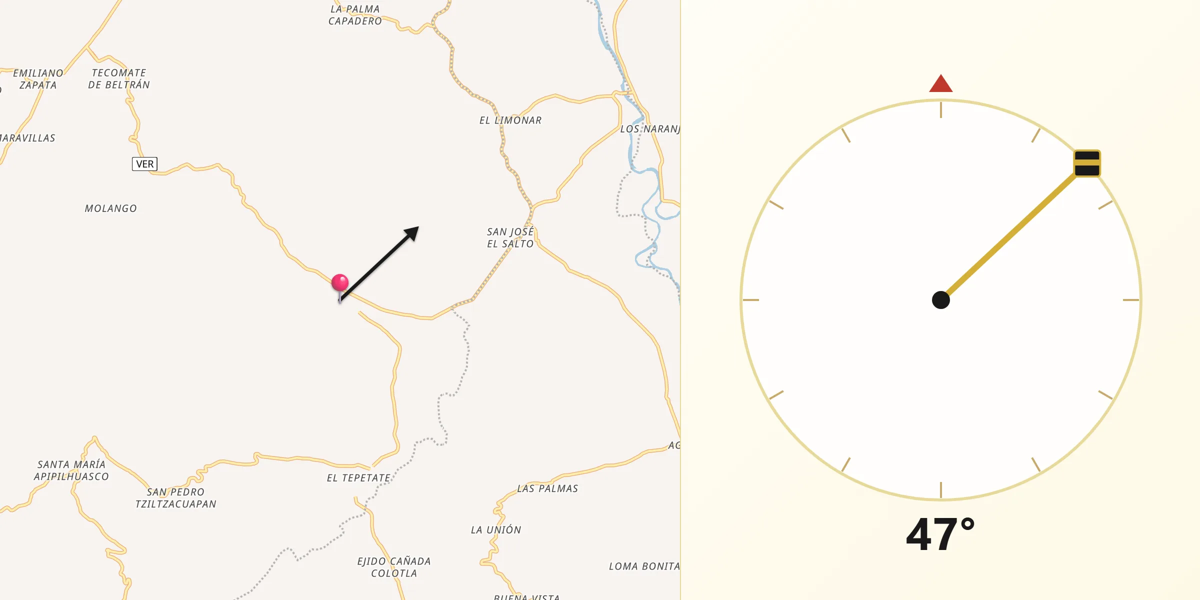 Dirección de la Qibla desde Pisaflores