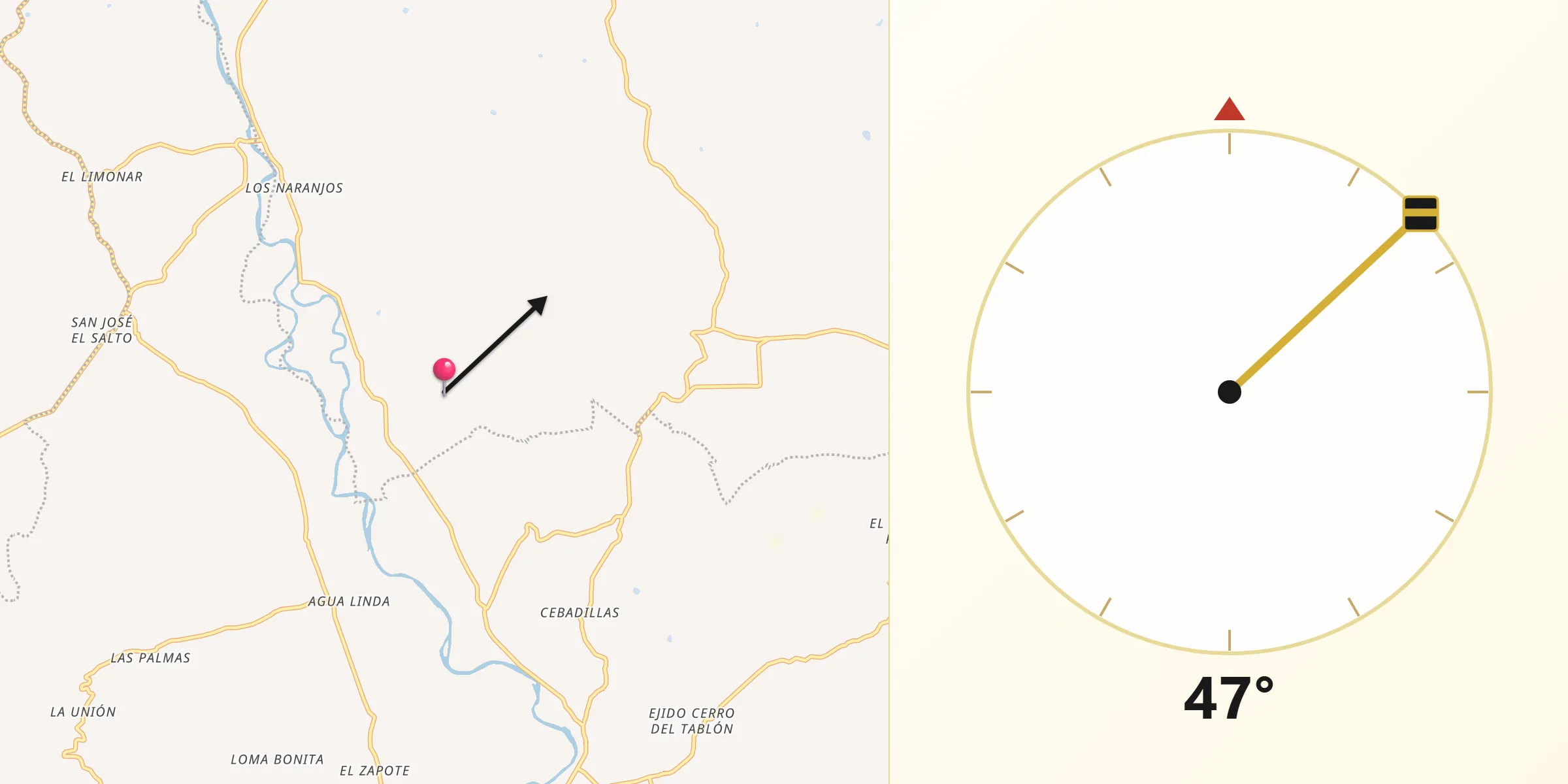 Dirección de la Qibla desde La Pahua