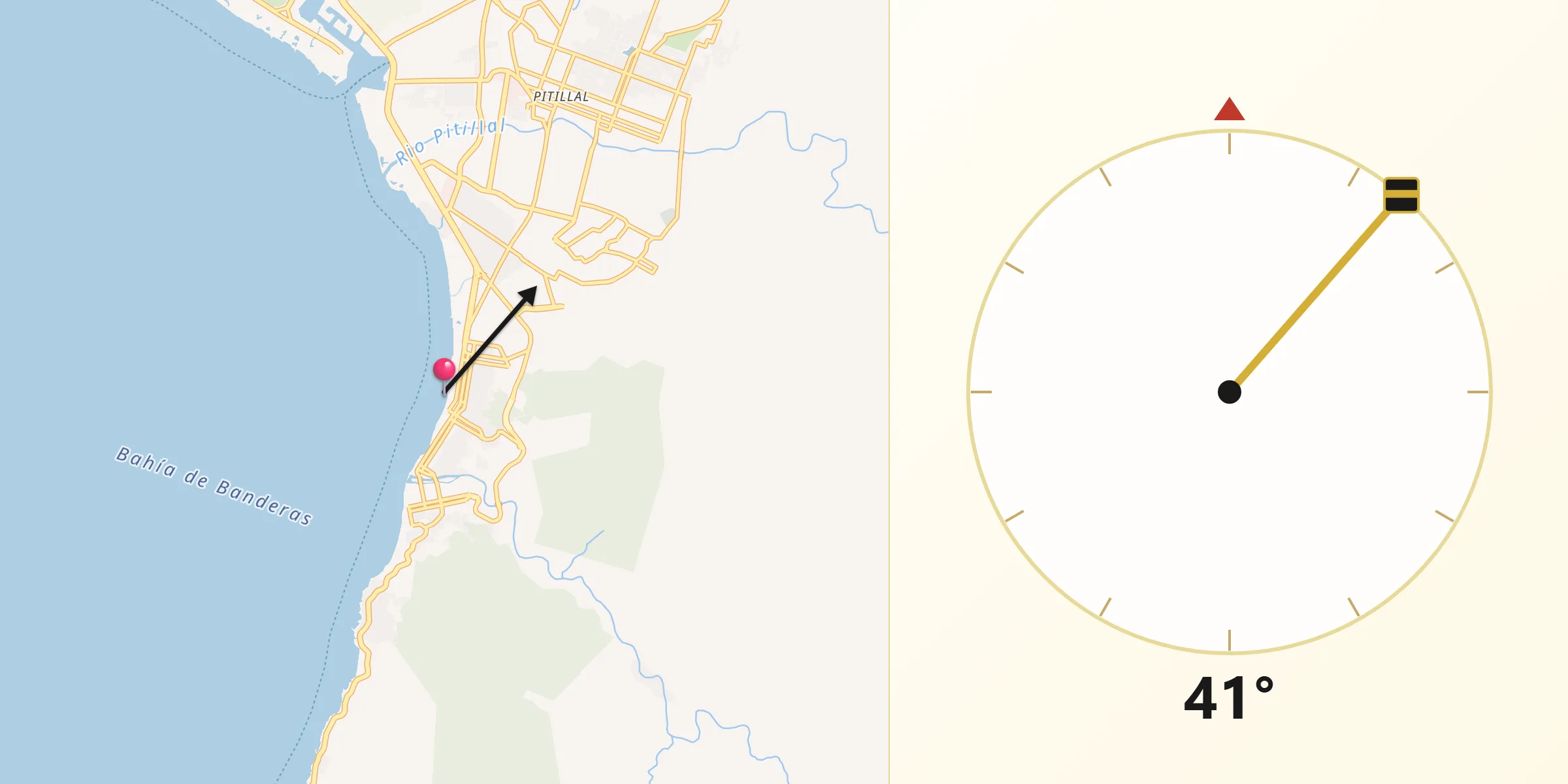 Dirección de la Qibla desde Puerto Vallarta