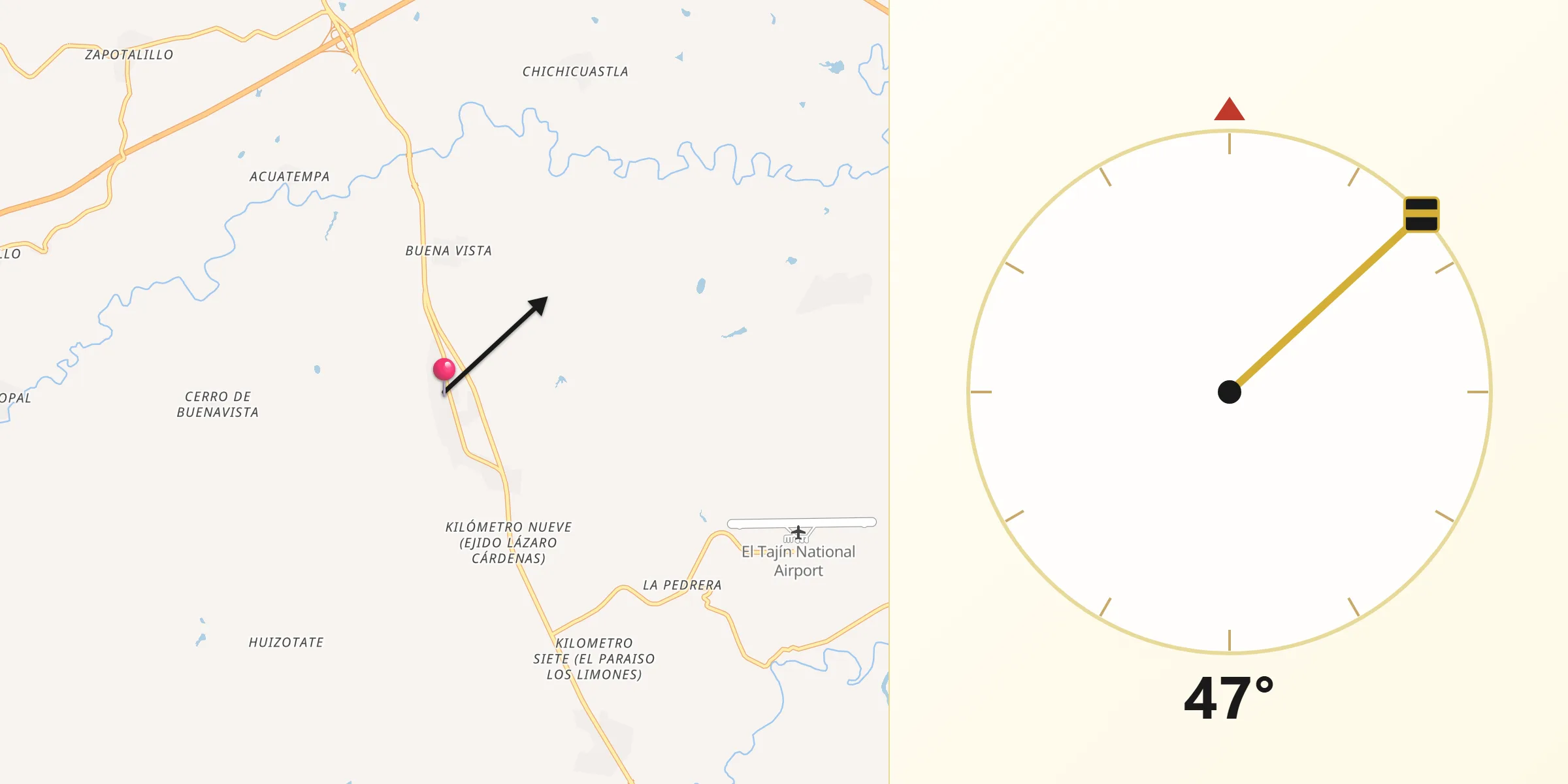 Dirección de la Qibla desde Nuevo Progreso
