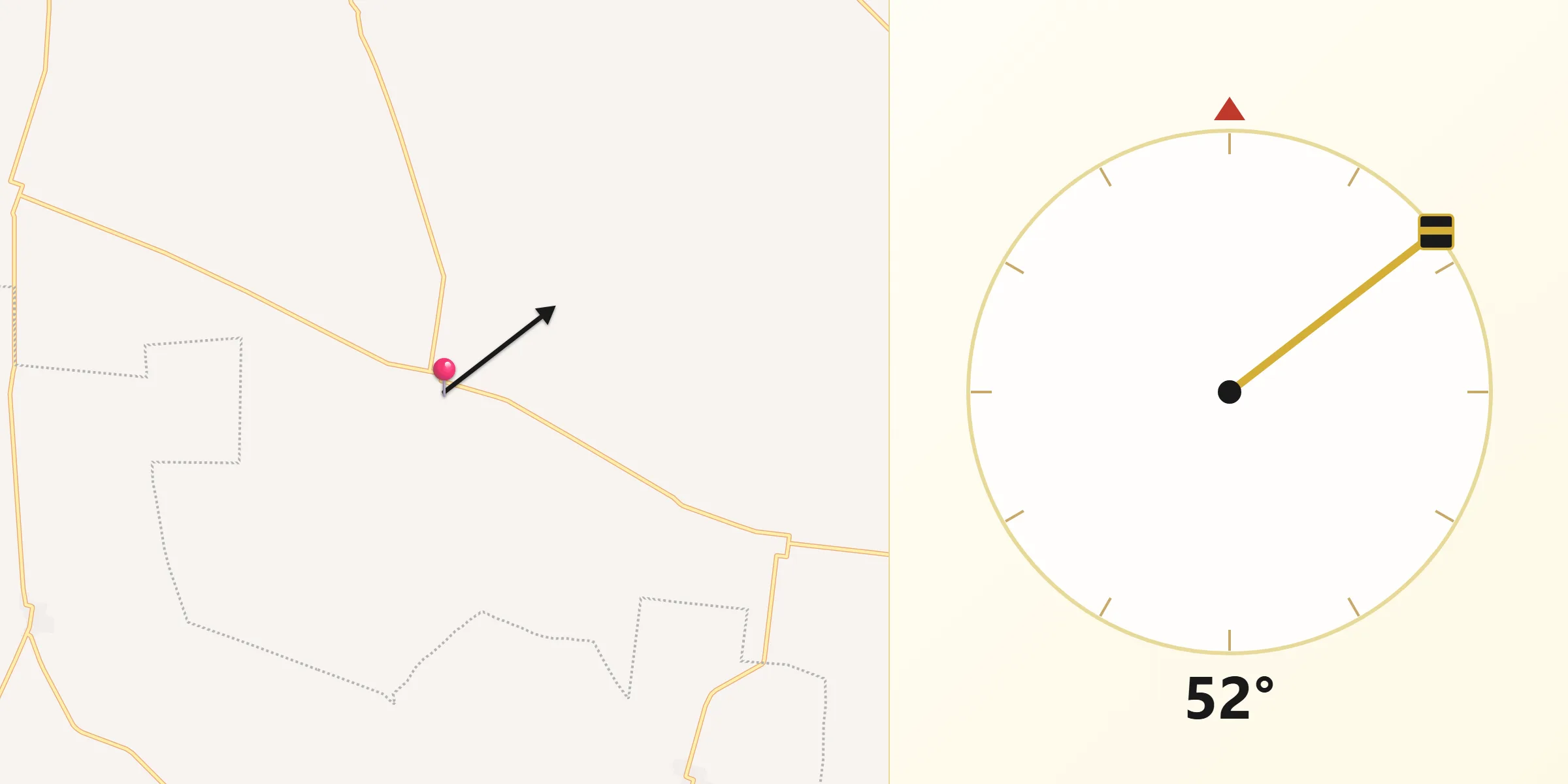Dirección de la Qibla desde Kochol