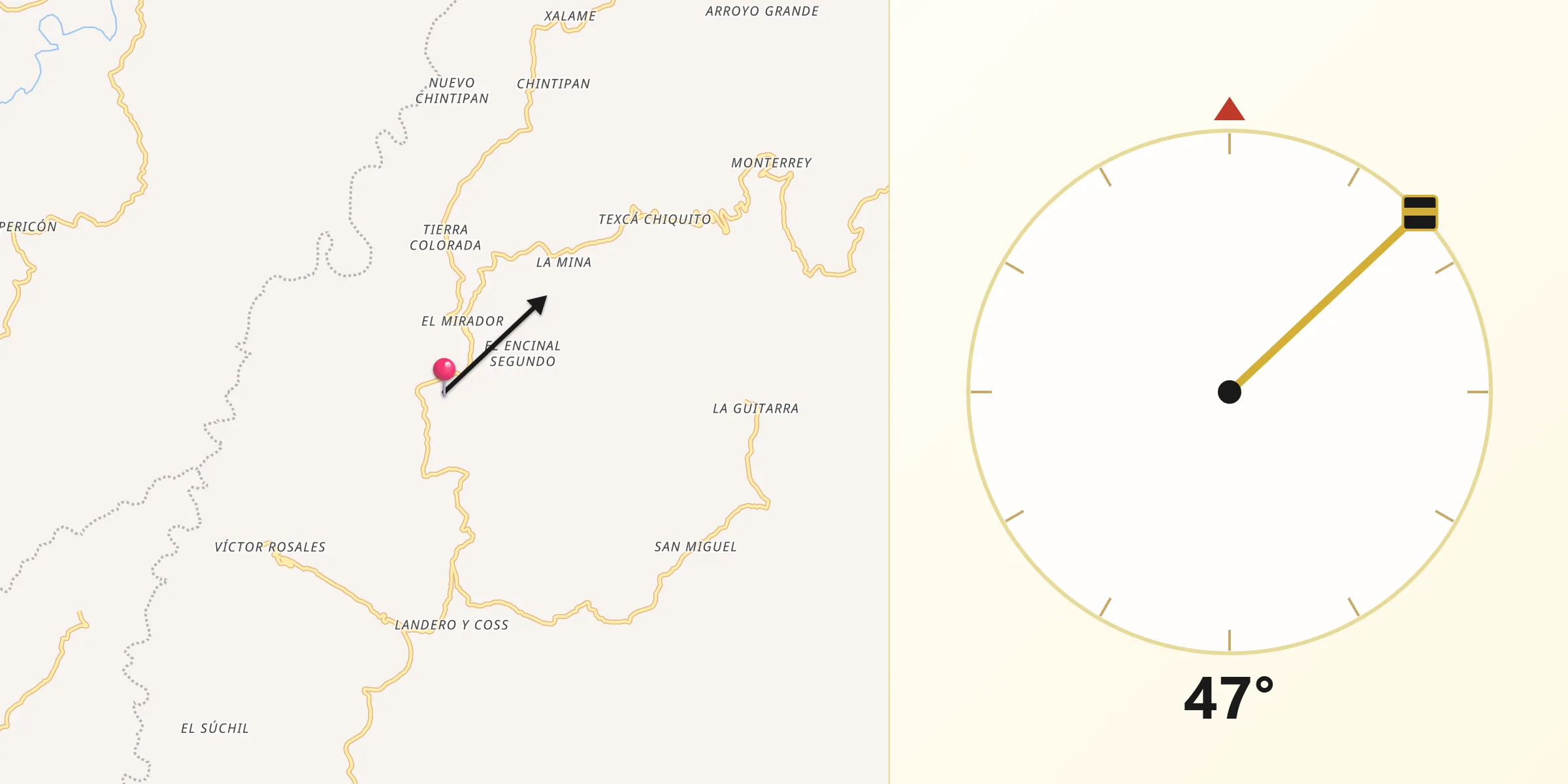 Dirección de la Qibla desde Tlachichilco