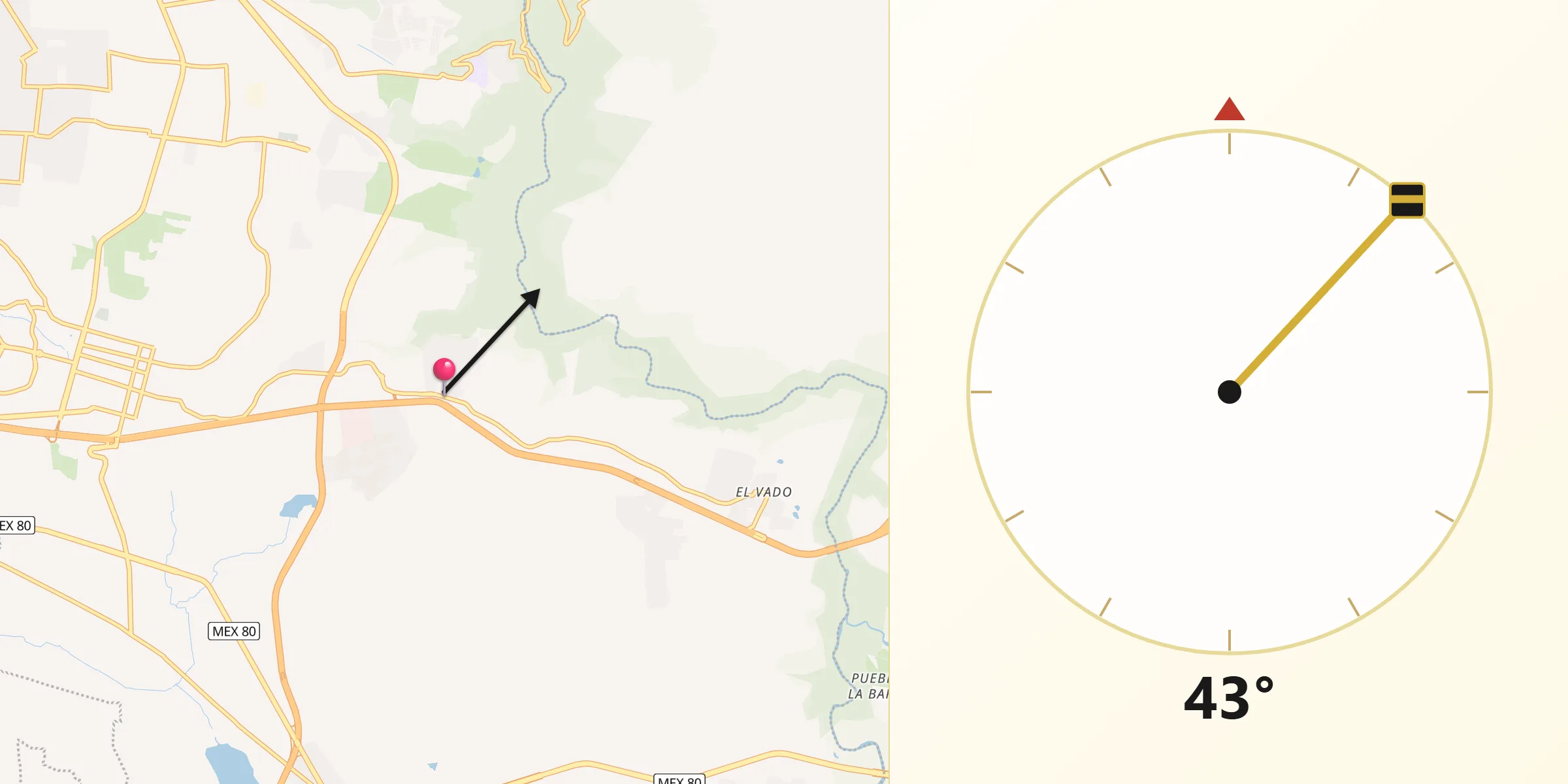 Dirección de la Qibla desde Paseo de las Cañadas