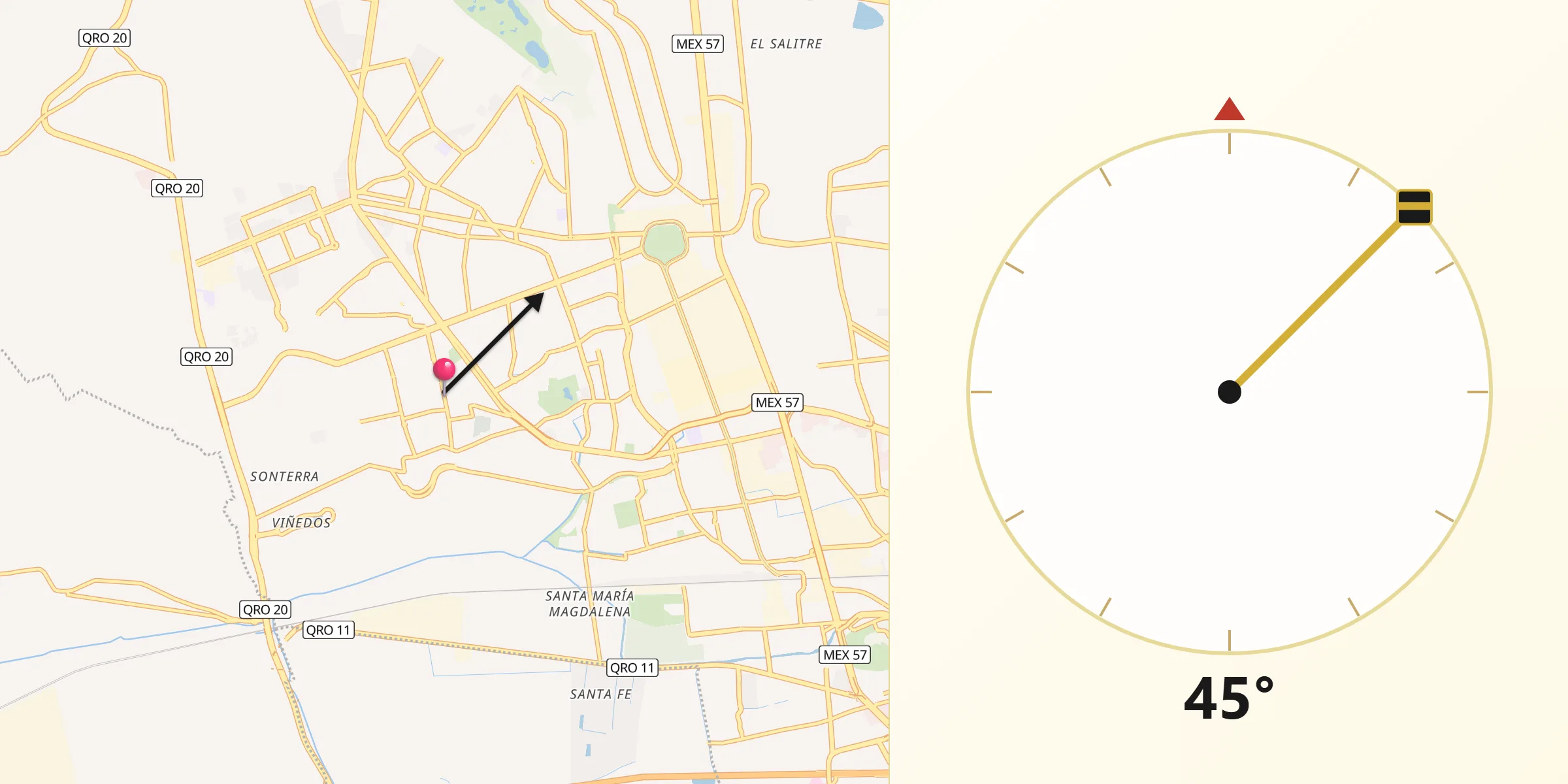 Dirección de la Qibla desde Colinas de Santa Cruz Segunda Sección
