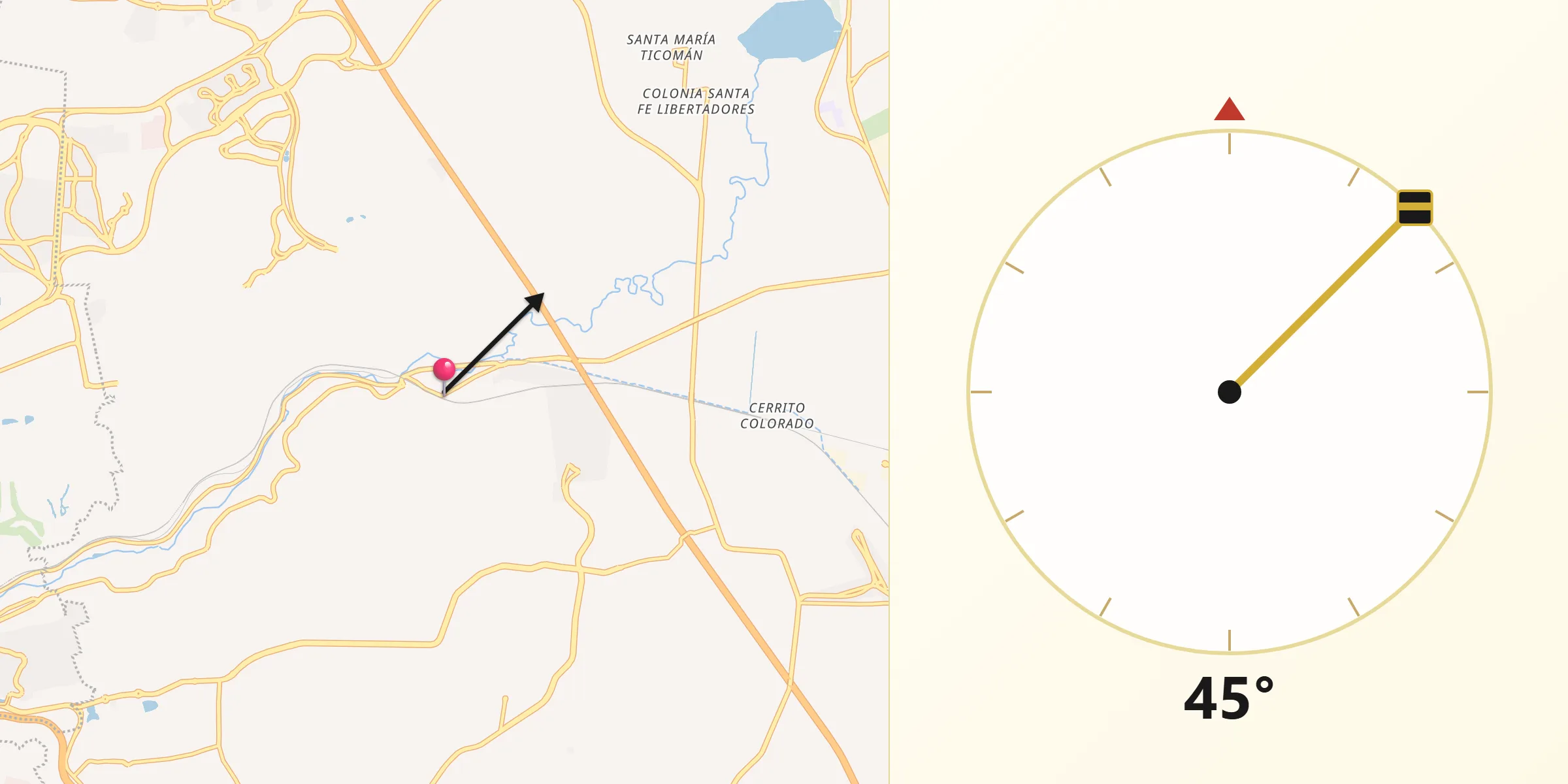 Dirección de la Qibla desde Saldarriaga