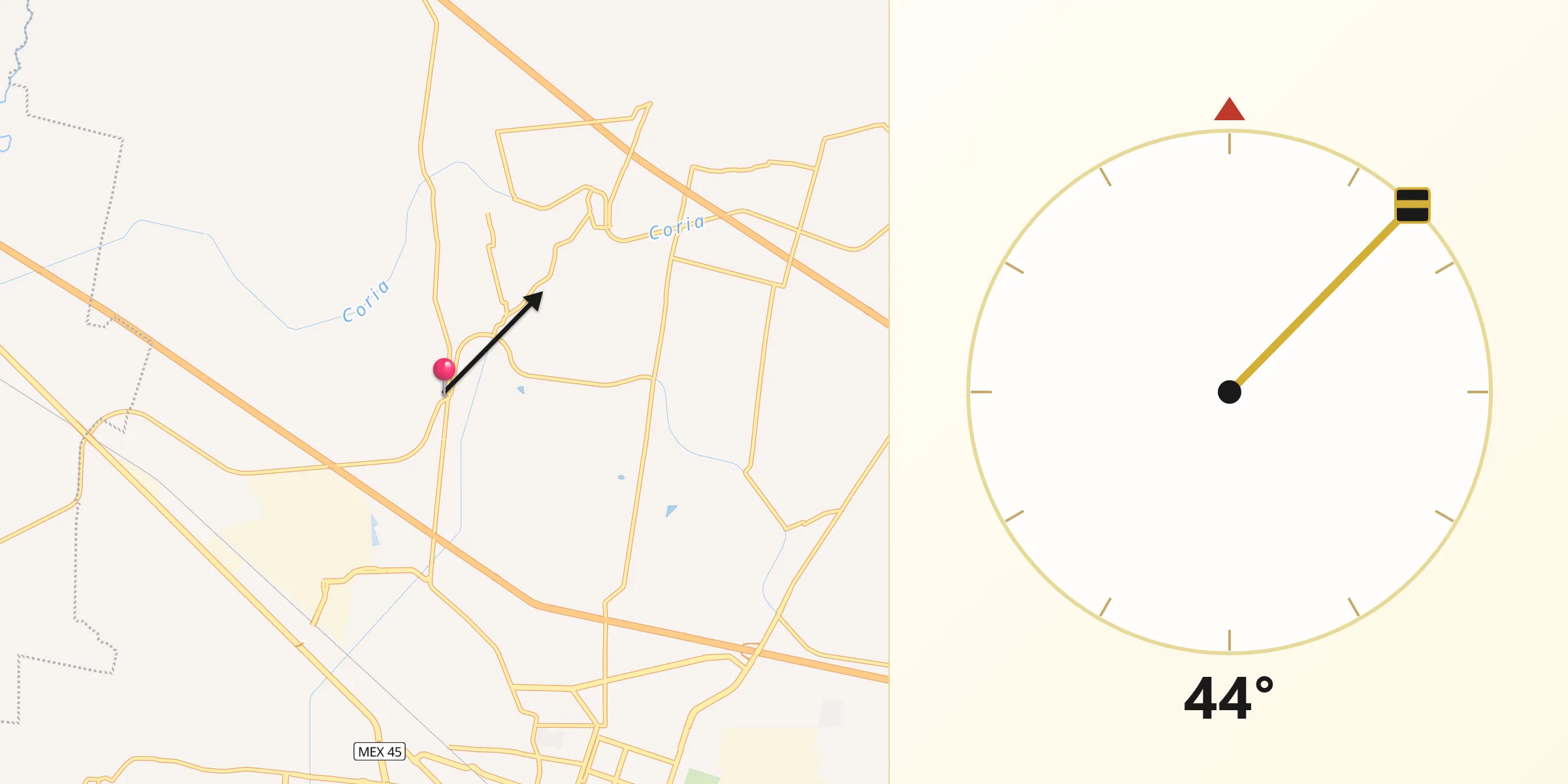 Dirección de la Qibla desde Cárdenas