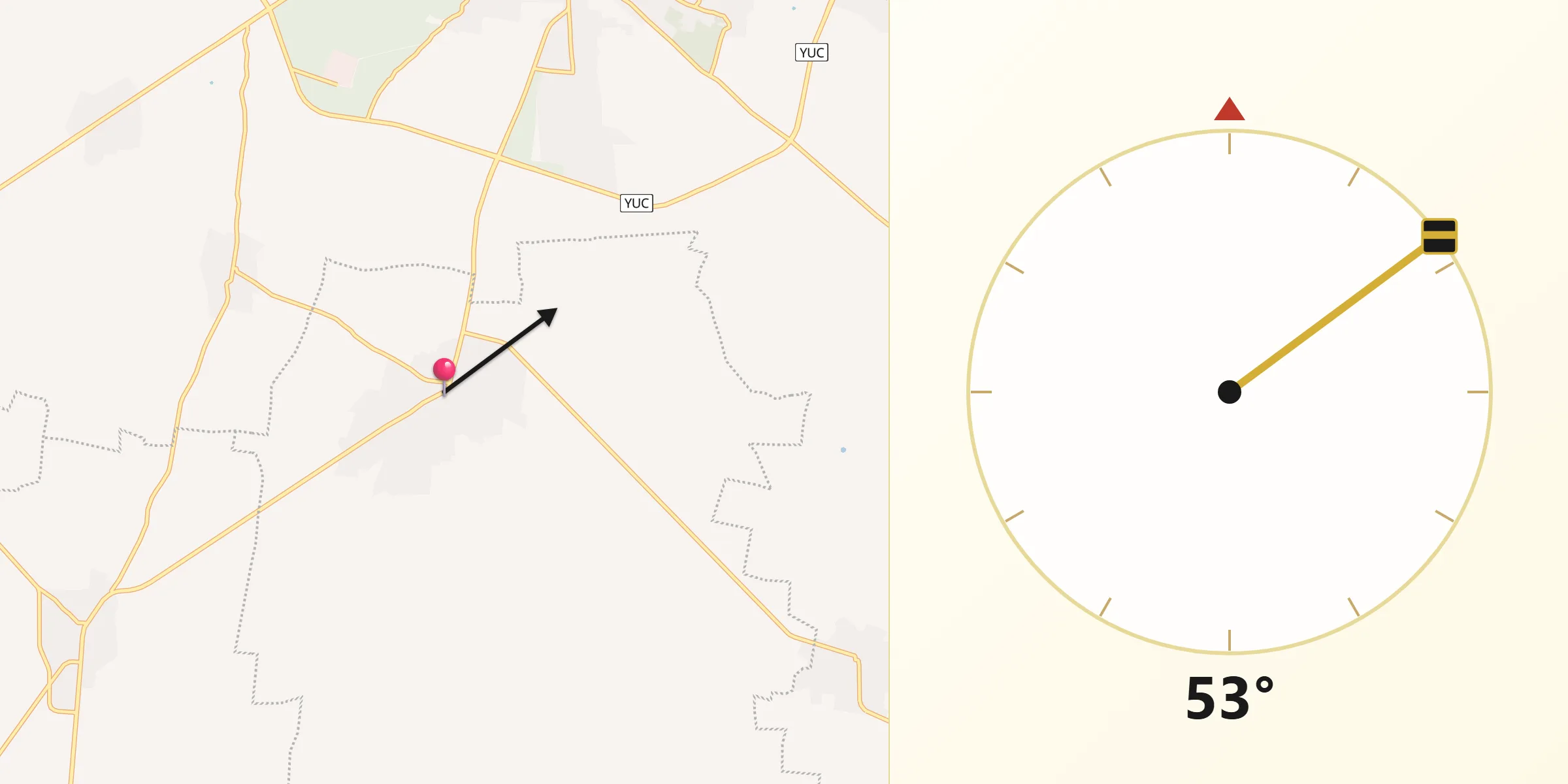 Dirección de la Qibla desde Chichimila