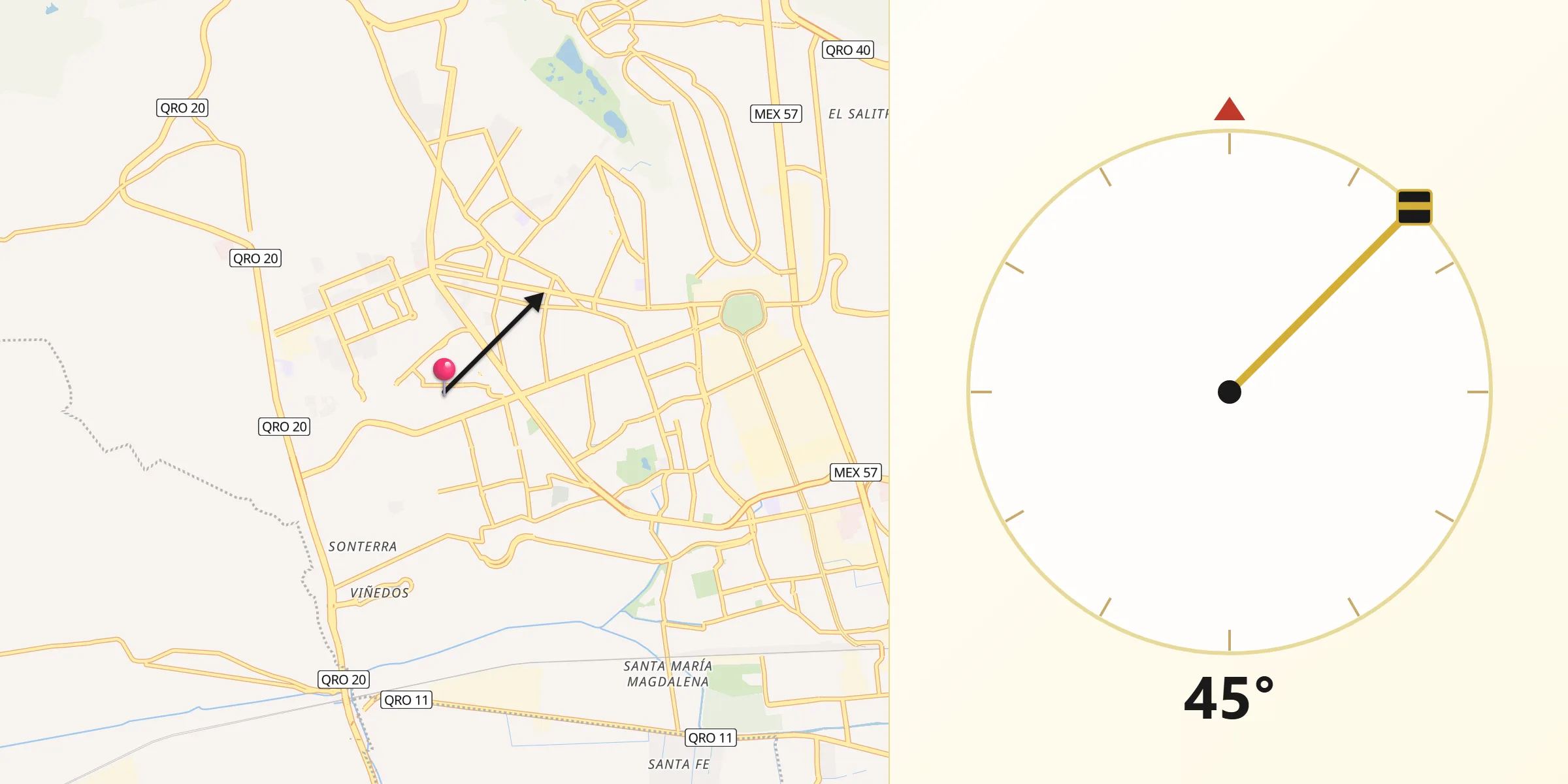 Dirección de la Qibla desde Patria Nueva