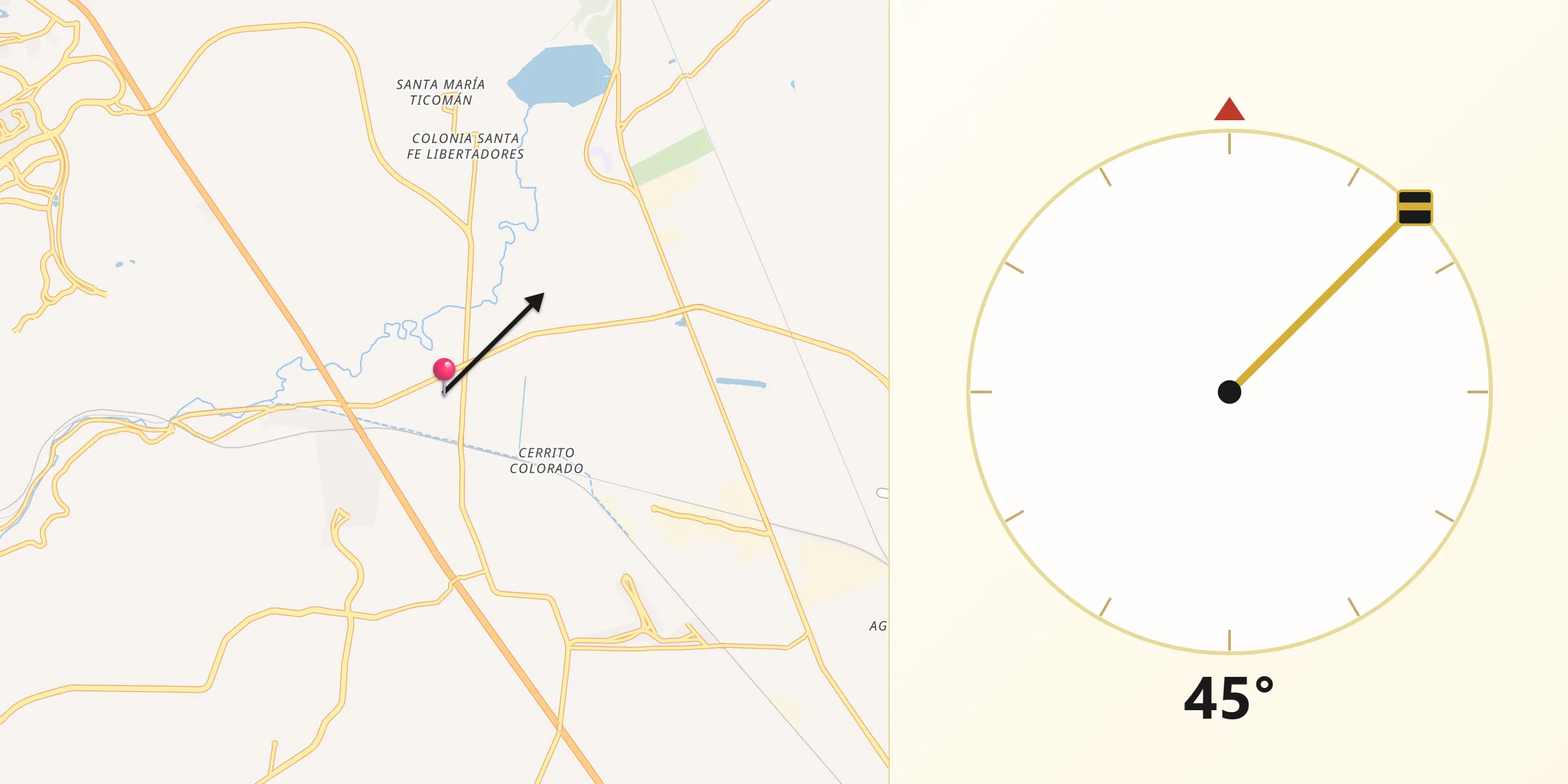 Dirección de la Qibla desde Hacienda la Cruz [Fraccionamiento]