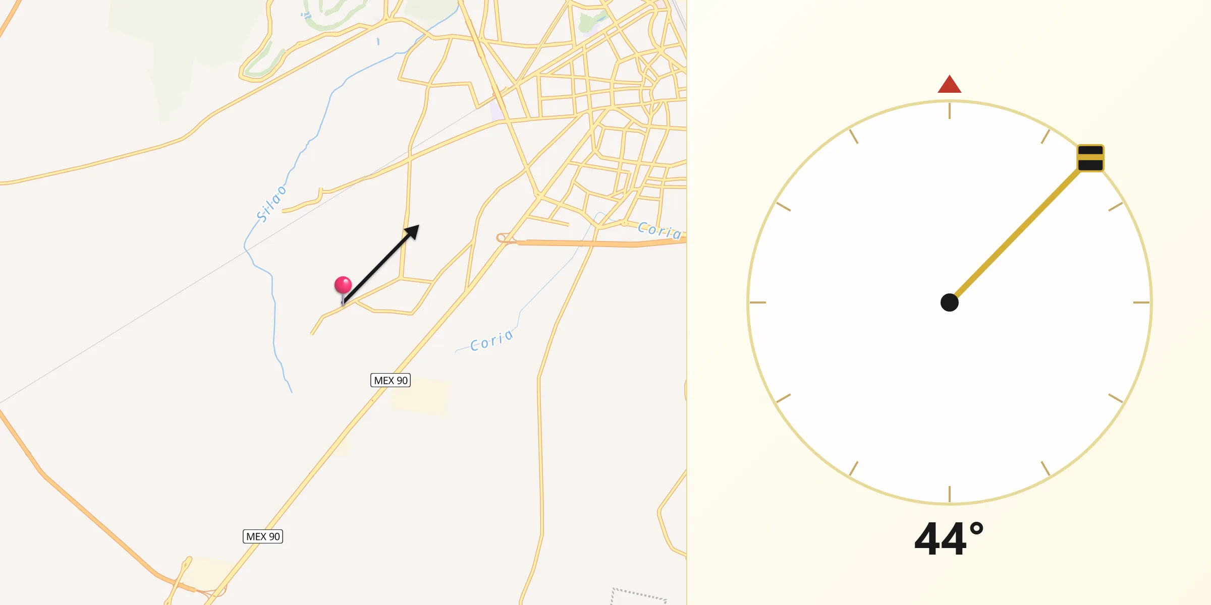 Dirección de la Qibla desde San José de Bernalejo (El Guayabo)