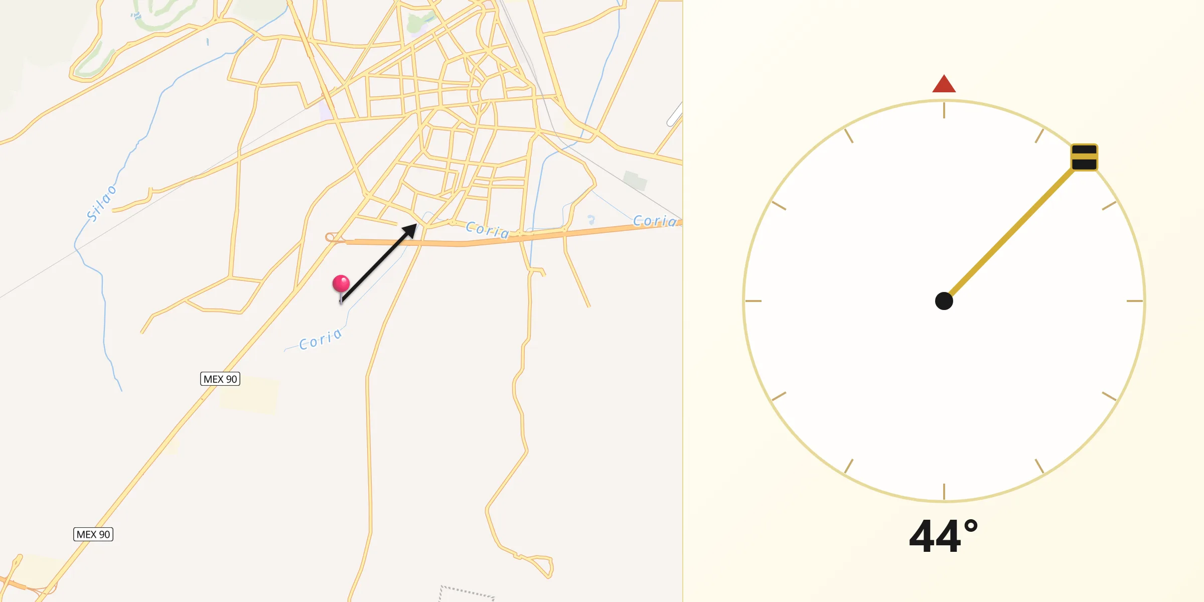Dirección de la Qibla desde El Carmen