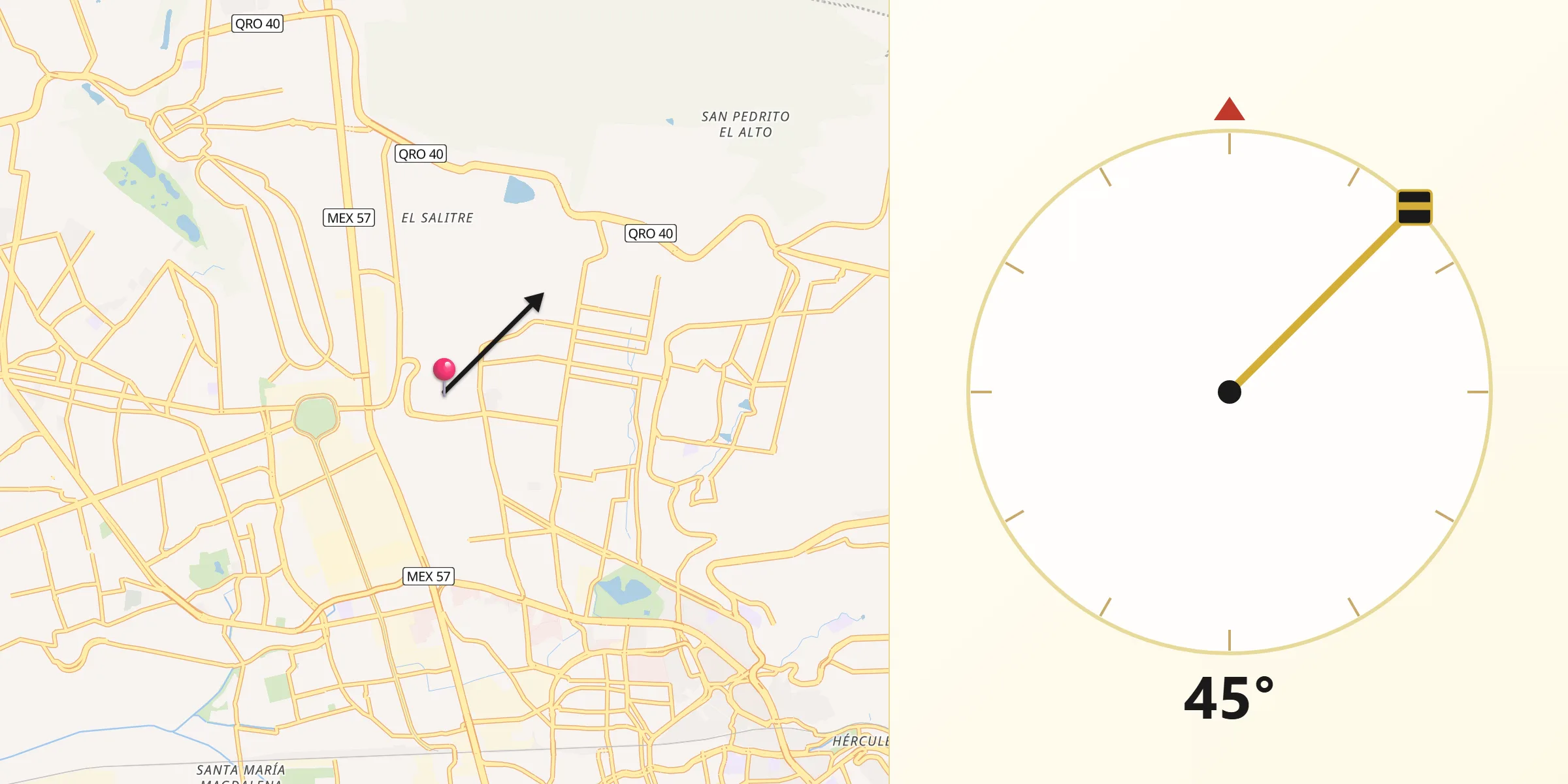 Dirección de la Qibla desde Sergio Villaseñor