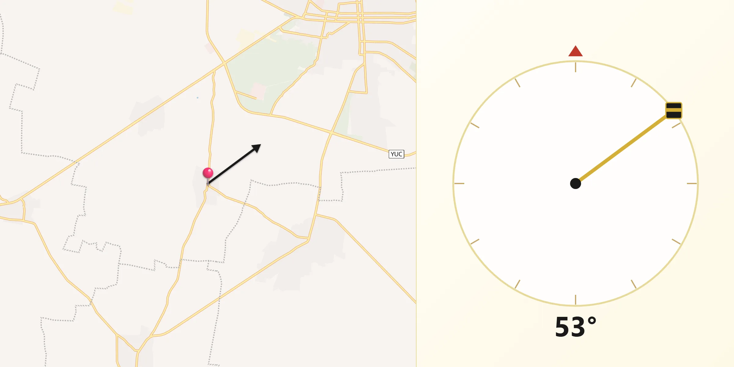 Dirección de la Qibla desde Dzitnup