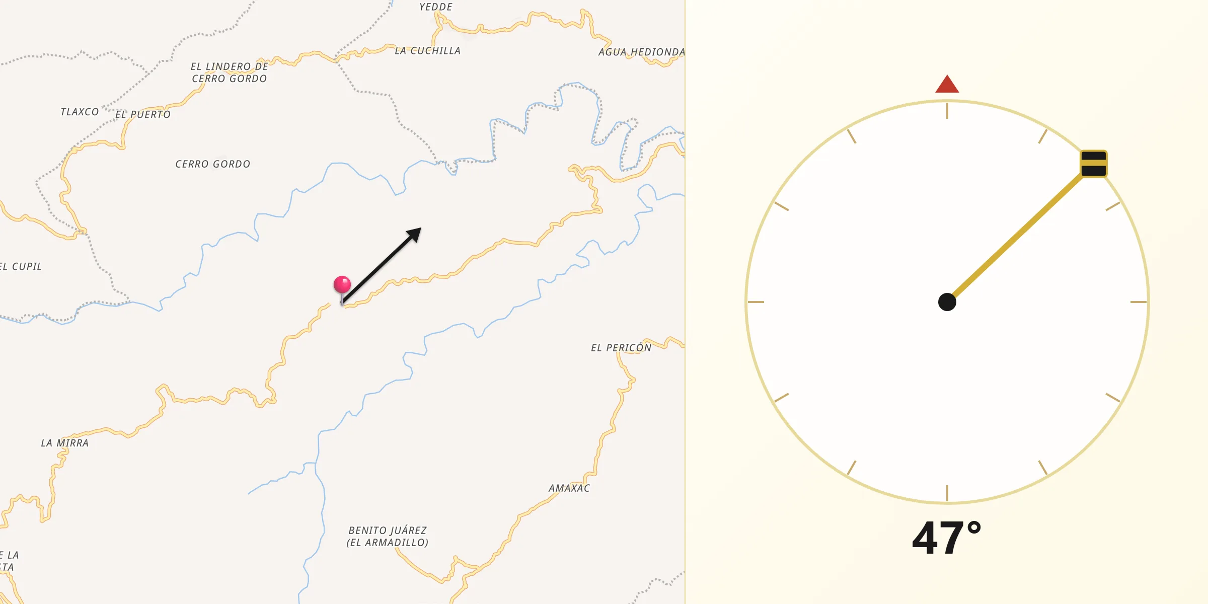 Dirección de la Qibla desde Ayotuxtla