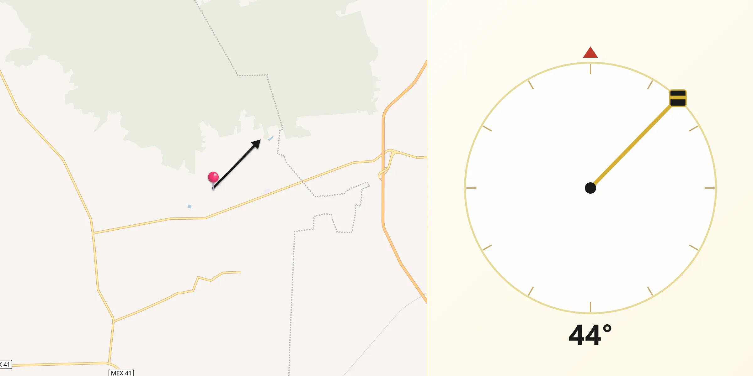 Dirección de la Qibla desde Rancho Nuevo de la Cruz