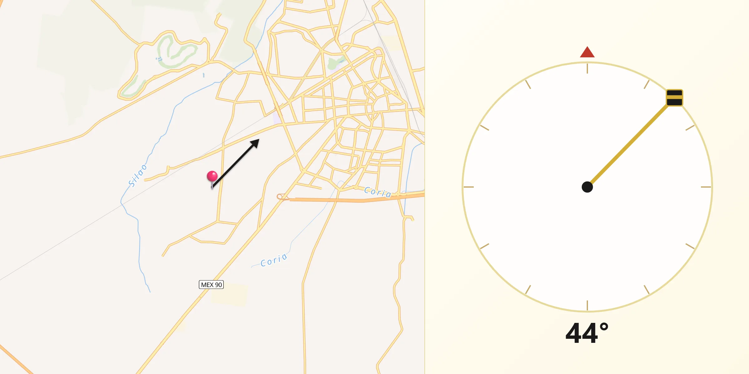Dirección de la Qibla desde Las Huertas Tercera Sección