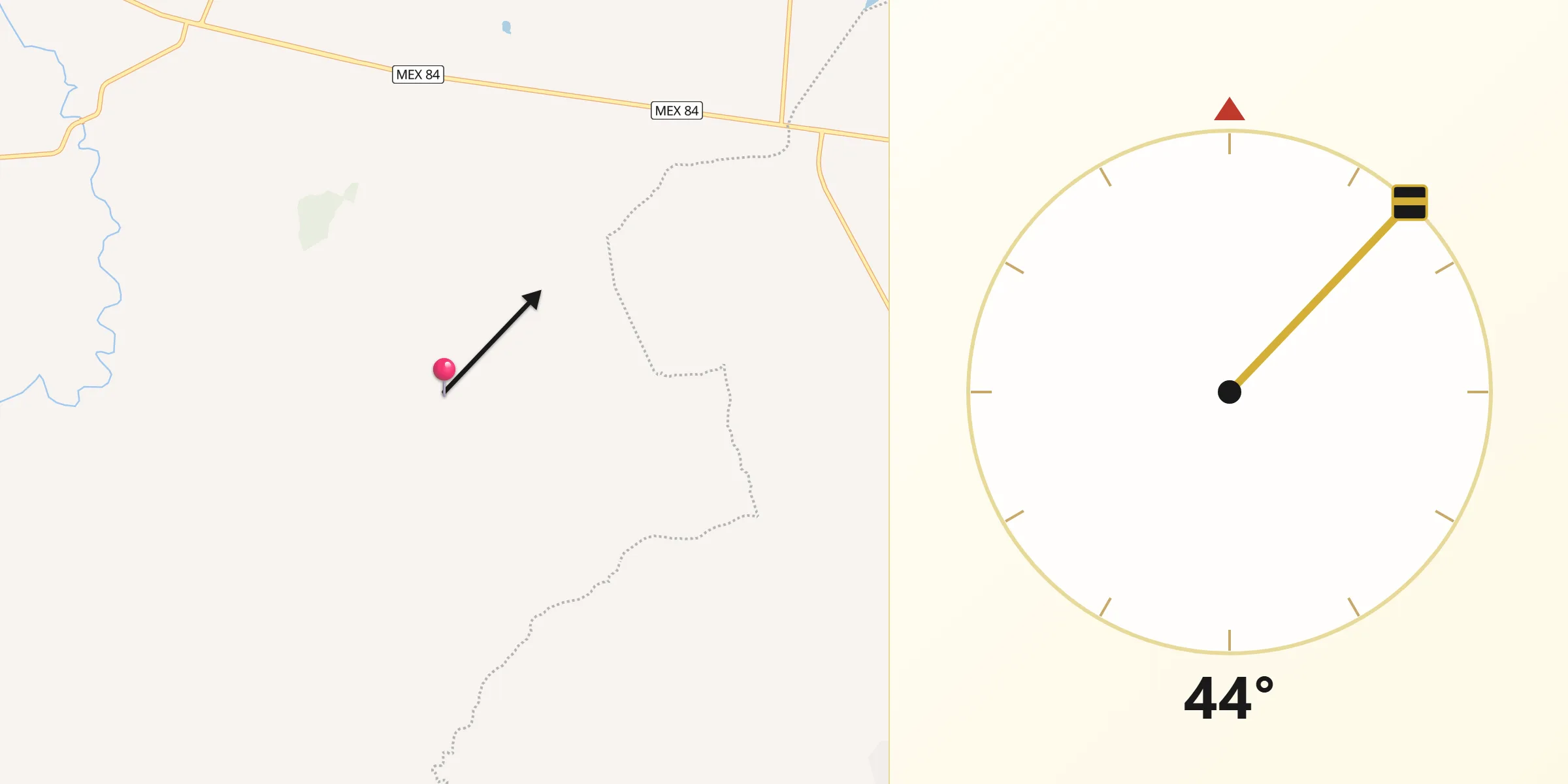 Dirección de la Qibla desde El Nacimiento de Abajo
