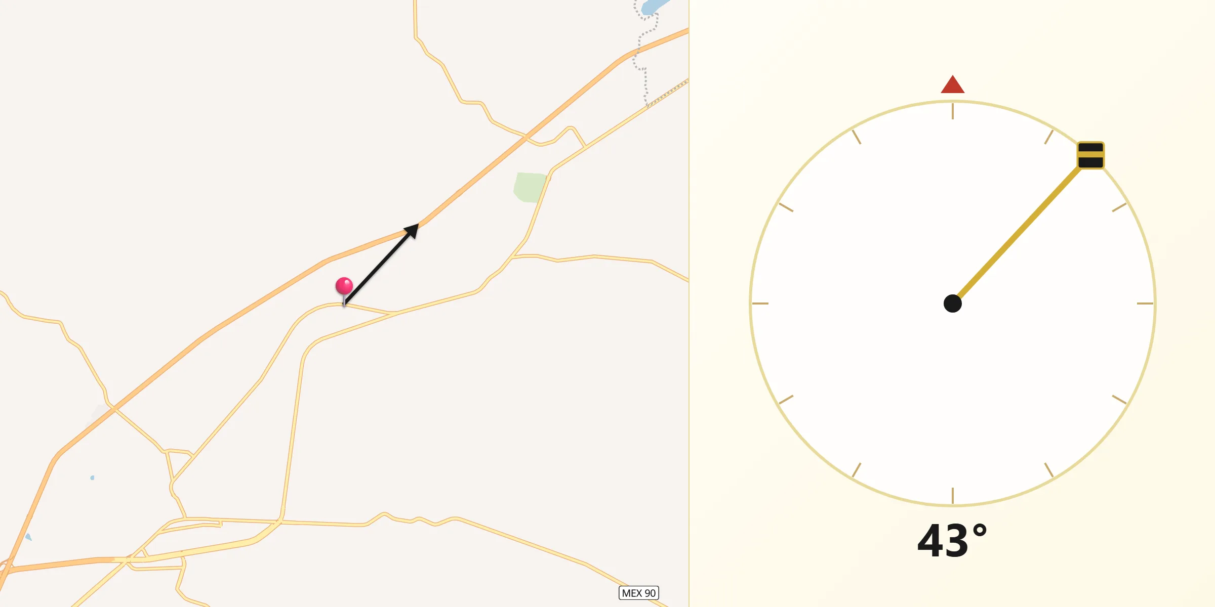 Dirección de la Qibla desde Huejotitlán