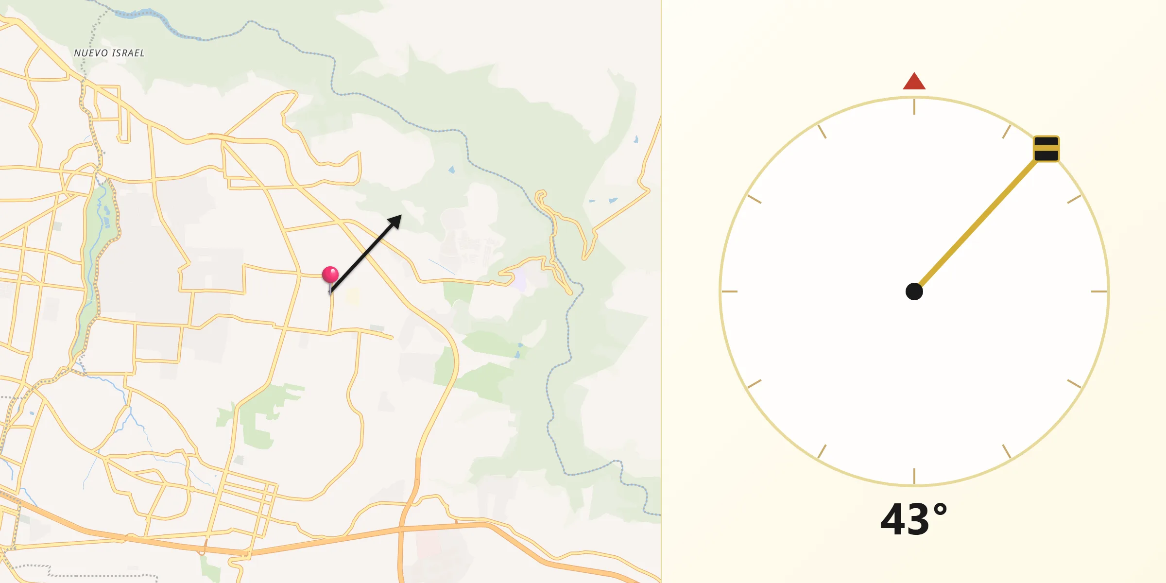Dirección de la Qibla desde Coyula
