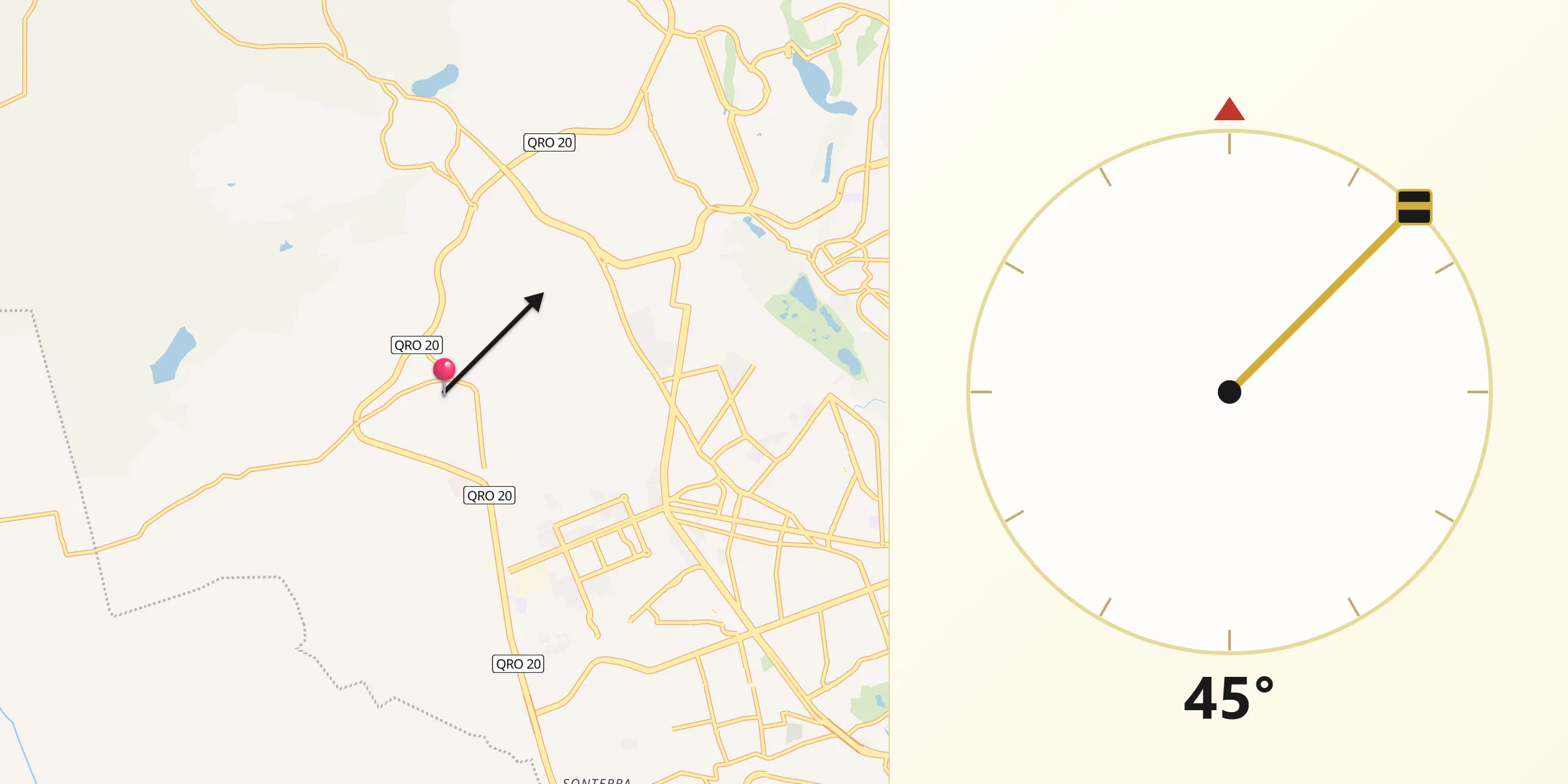 Dirección de la Qibla desde Tlacote el Bajo