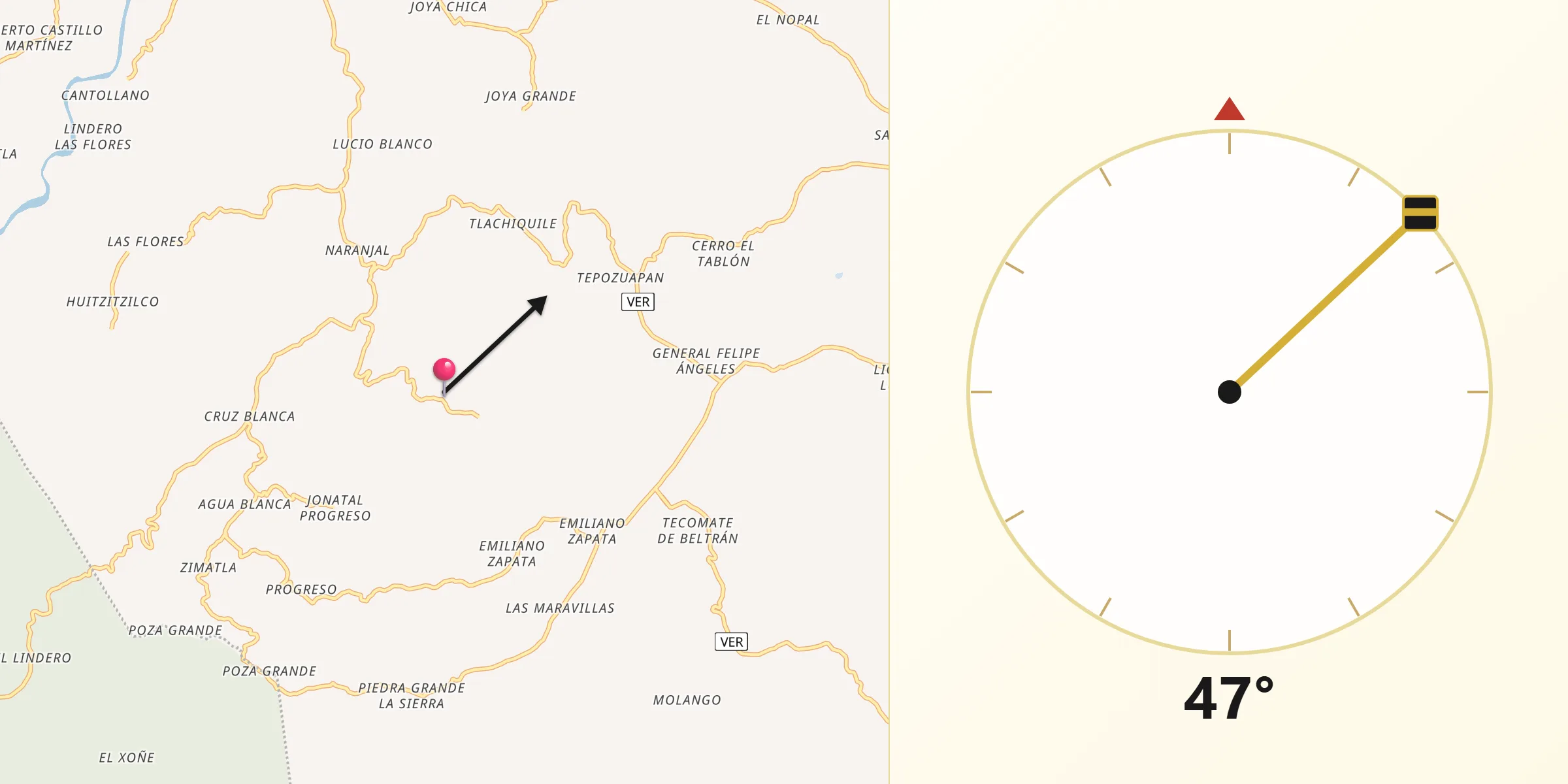 Dirección de la Qibla desde El Zapote Bravo