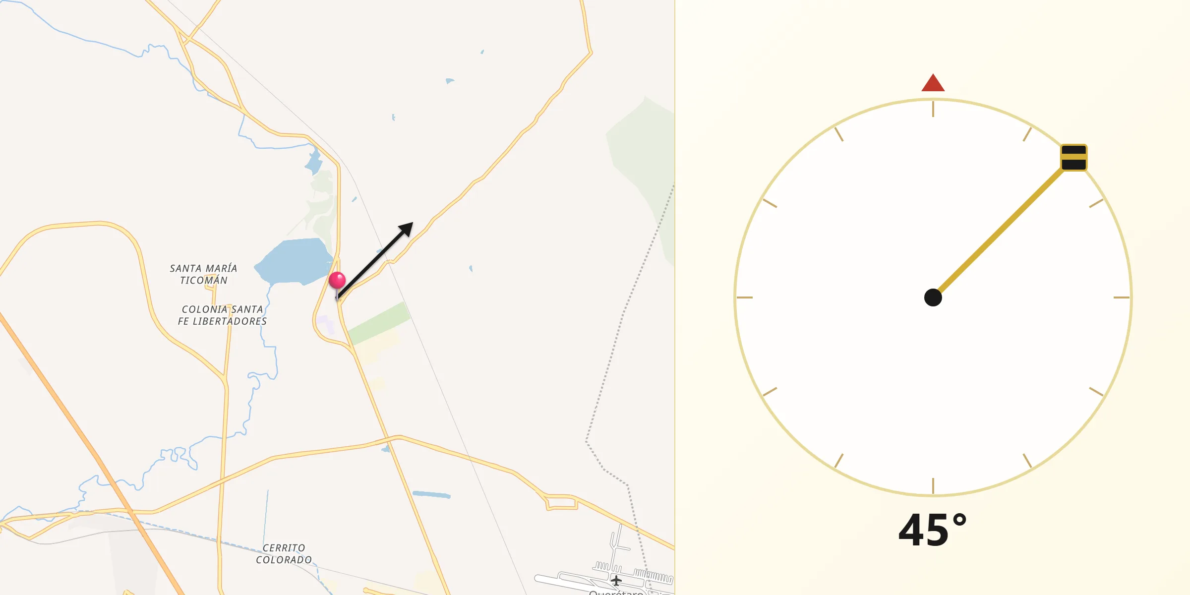 Dirección de la Qibla desde La Griega