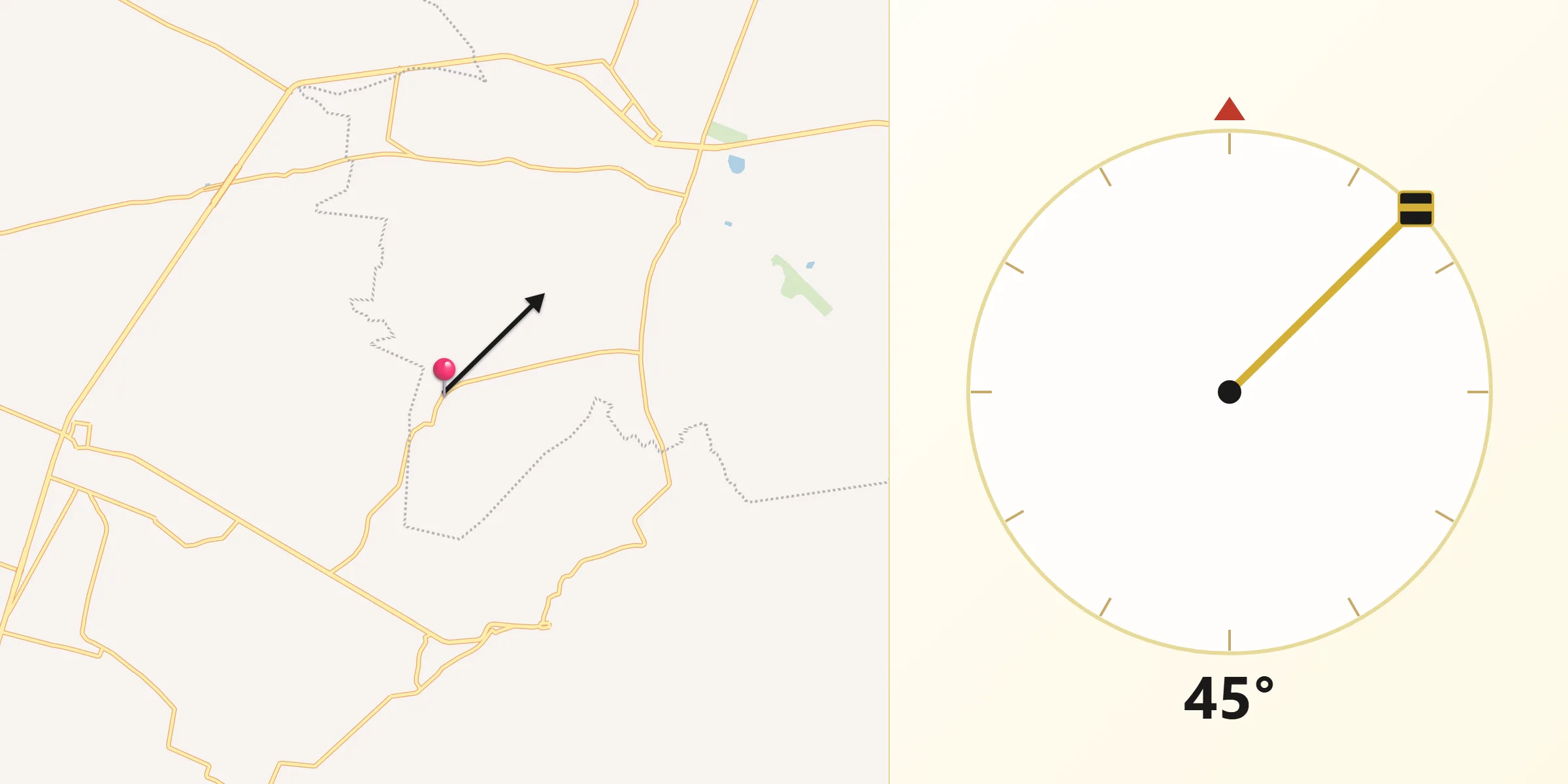 Dirección de la Qibla desde Boxasní