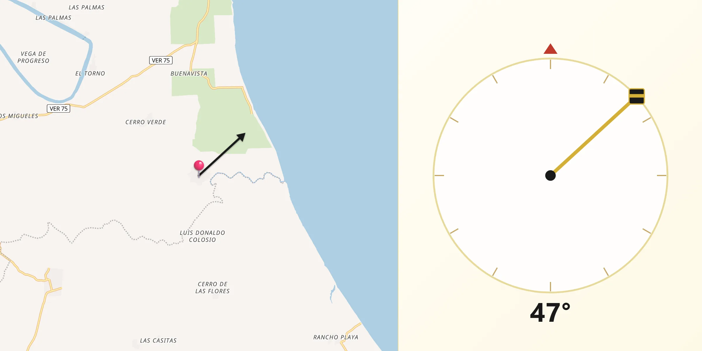 Dirección de la Qibla desde Rancho Nuevo