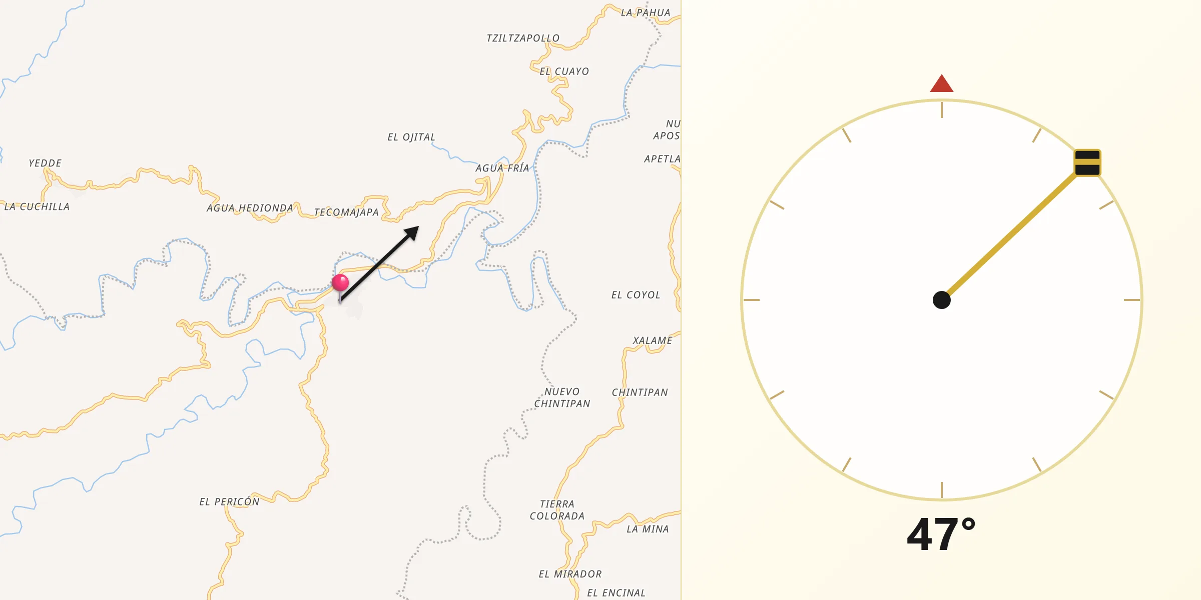 Dirección de la Qibla desde Tzicatlán