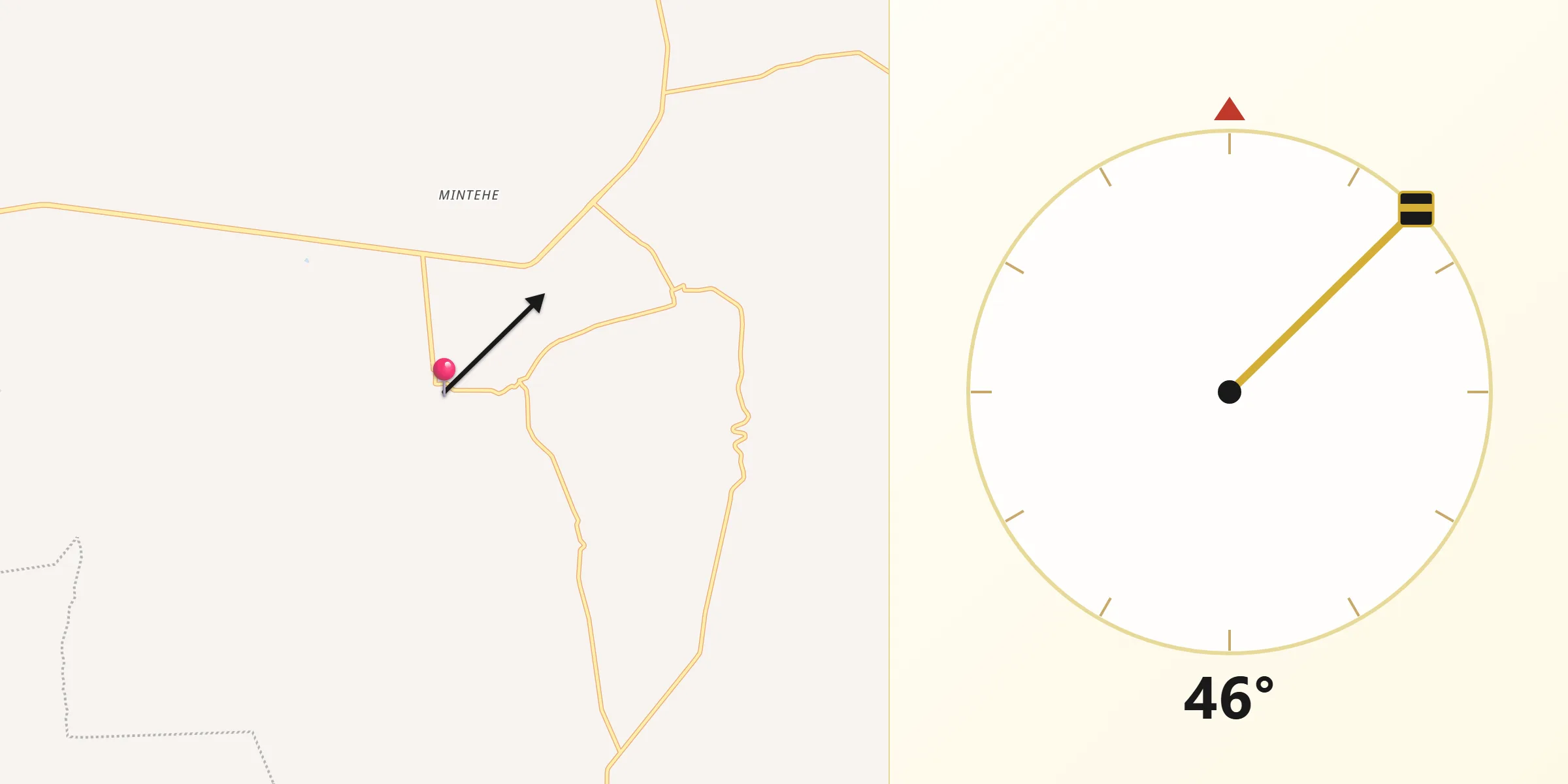Dirección de la Qibla desde Boyé